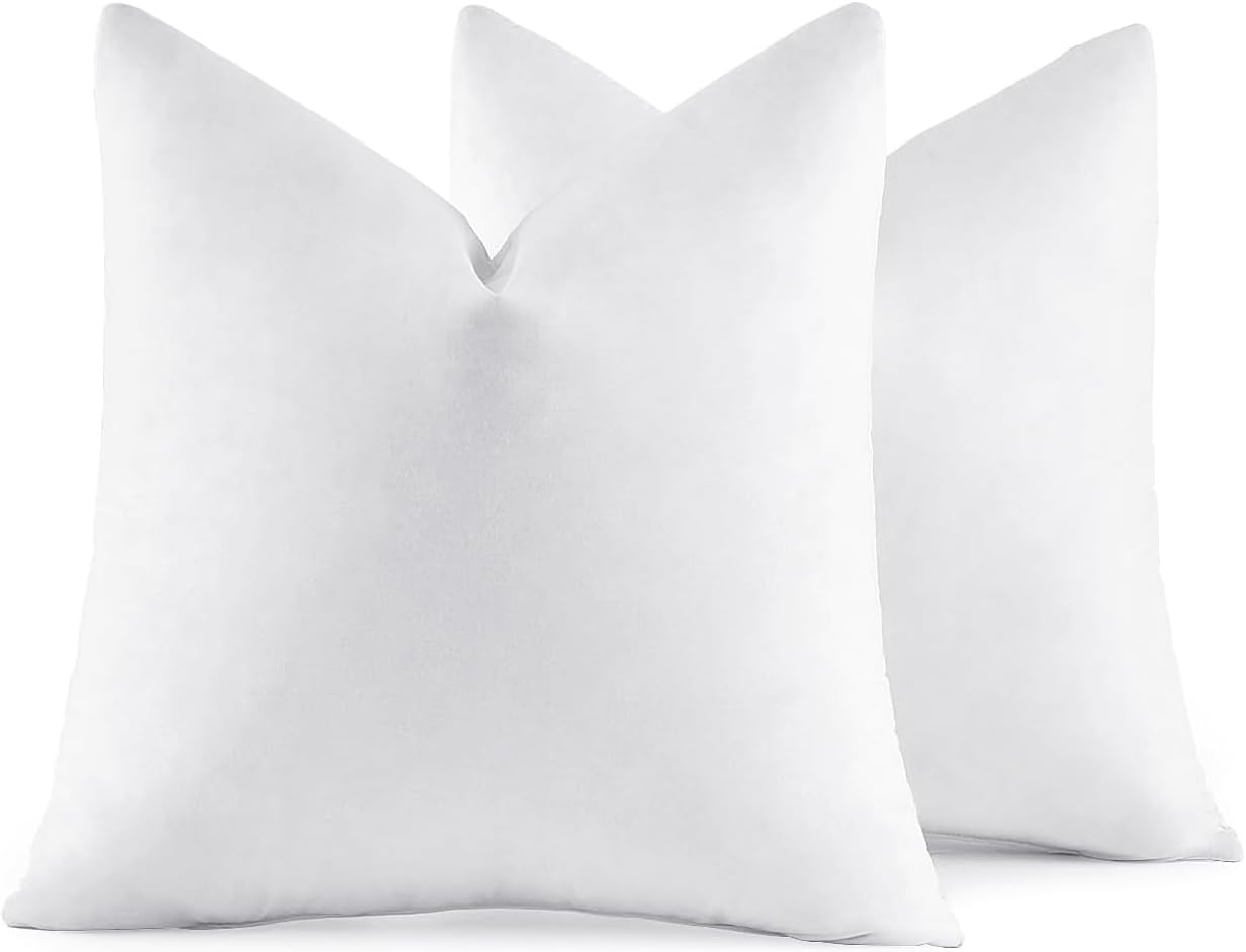 MIULEE 26x26 Euro Pillow Inserts,Set of 2 Down Feather Throw Pillows for Couch Sofa Bed, Decorative Fluffy Throw Pillow Inserts Cotton Fabric,White