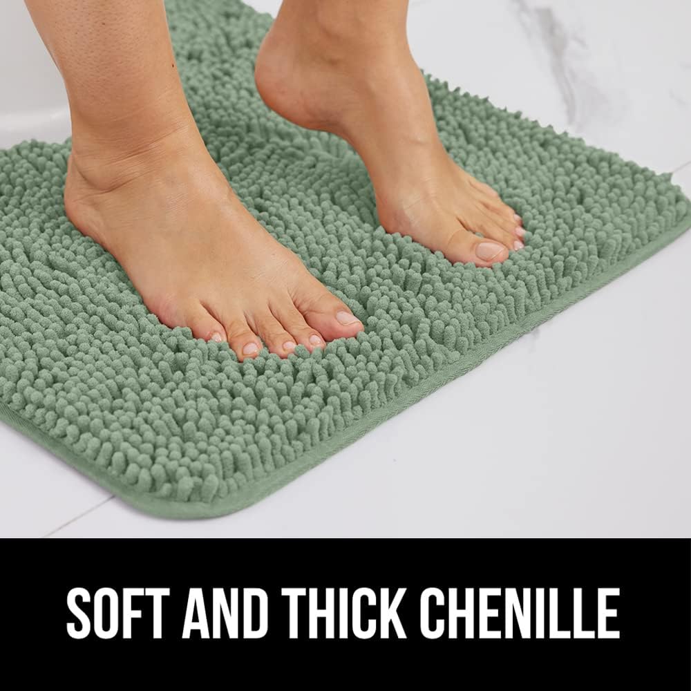 GORILLA GRIP Bath Rug Mat 36x24, Soft Absorbent Chenille, Quick Dry Microfiber Mats, Rubber Backing Washable Shower Floor Rugs, Bathmat Runner, US Designed Bathroom Home Decor Accessories Sage Green