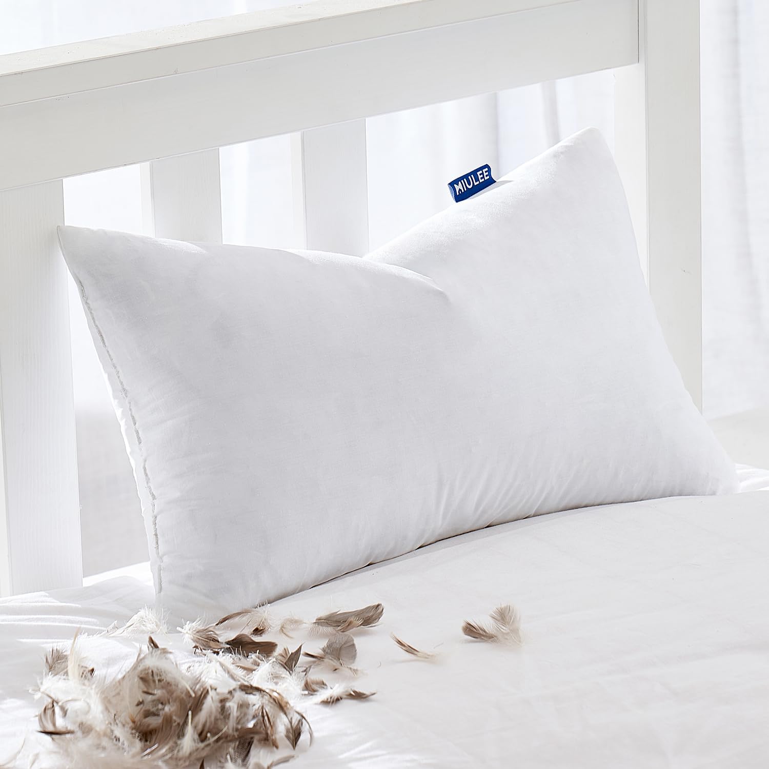 MIULEE 26x26 Euro Pillow Inserts,Set of 2 Down Feather Throw Pillows for Couch Sofa Bed, Decorative Fluffy Throw Pillow Inserts Cotton Fabric,White