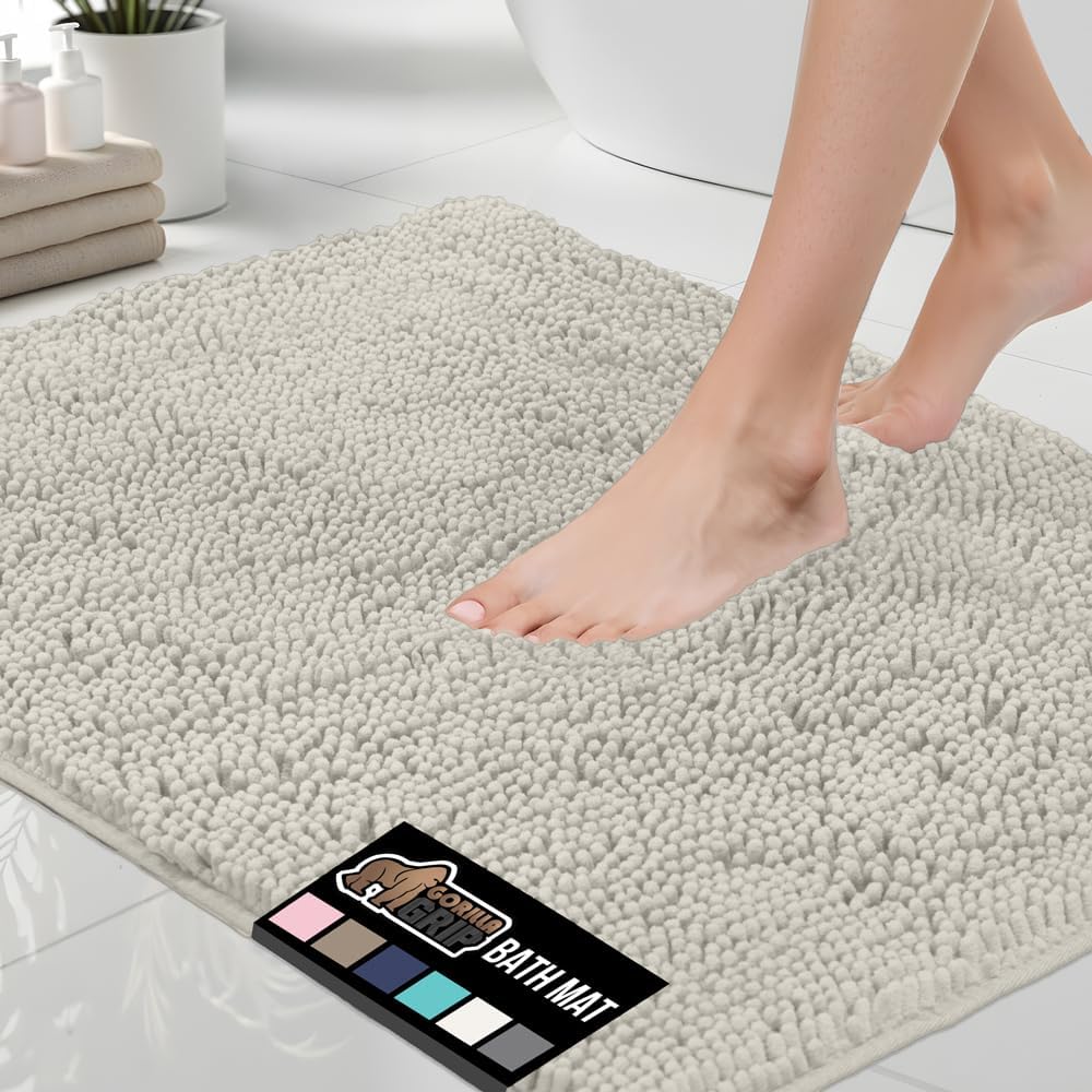 GORILLA GRIP Bath Rug Mat 36x24, Soft Absorbent Chenille, Quick Dry Microfiber Mats, Rubber Backing Washable Shower Floor Rugs, Bathmat Runner, US Designed Bathroom Home Decor Accessories Sage Green
