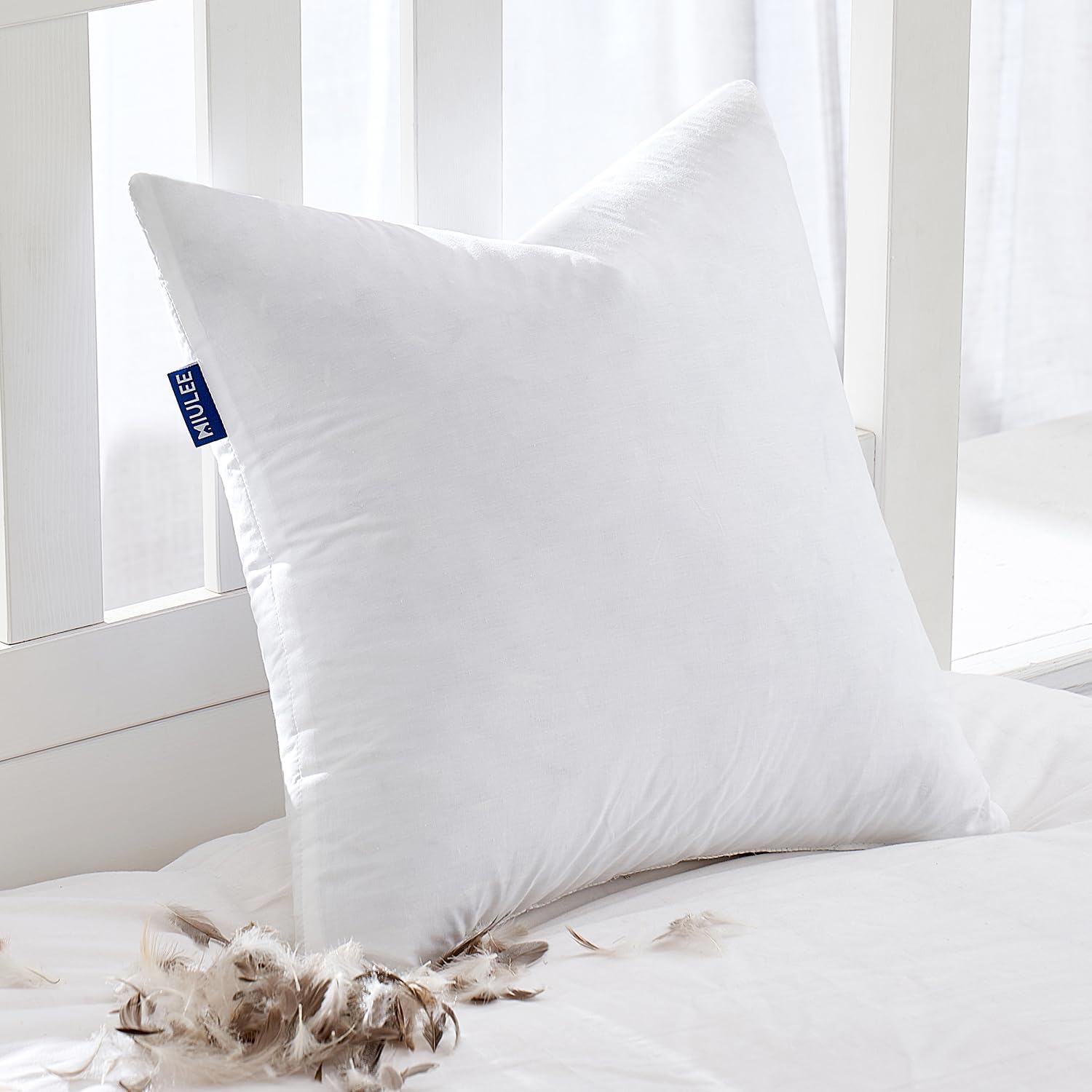 MIULEE 26x26 Euro Pillow Inserts,Set of 2 Down Feather Throw Pillows for Couch Sofa Bed, Decorative Fluffy Throw Pillow Inserts Cotton Fabric,White