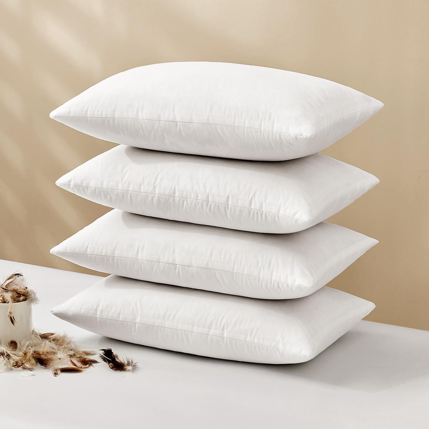 MIULEE 26x26 Euro Pillow Inserts,Set of 2 Down Feather Throw Pillows for Couch Sofa Bed, Decorative Fluffy Throw Pillow Inserts Cotton Fabric,White