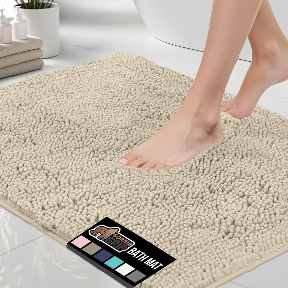 GORILLA GRIP Bath Rug Mat 36x24, Soft Absorbent Chenille, Quick Dry Microfiber Mats, Rubber Backing Washable Shower Floor Rugs, Bathmat Runner, US Designed Bathroom Home Decor Accessories Sage Green