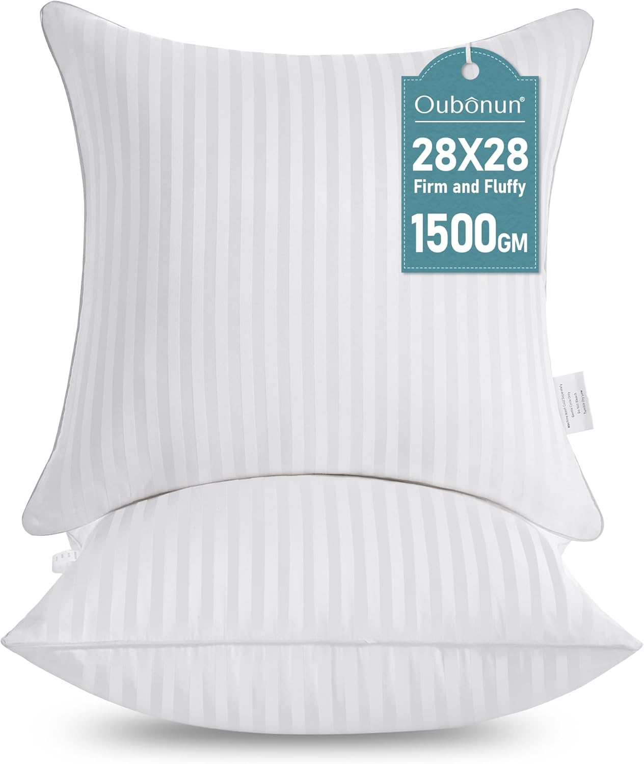 Oubonun 26 x 26 Euro Pillow Inserts, Firm and Fluffy Decorative Square Pillows for Couch Bed Sofa with Soft Cotton Cover White Cushion with Down Alternative Pack of 2