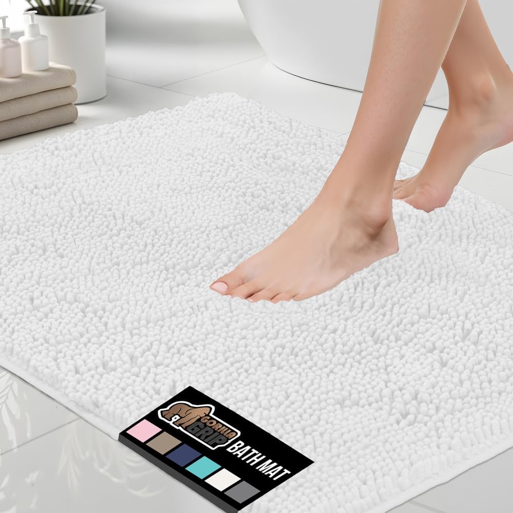 GORILLA GRIP Bath Rug Mat 36x24, Soft Absorbent Chenille, Quick Dry Microfiber Mats, Rubber Backing Washable Shower Floor Rugs, Bathmat Runner, US Designed Bathroom Home Decor Accessories Sage Green