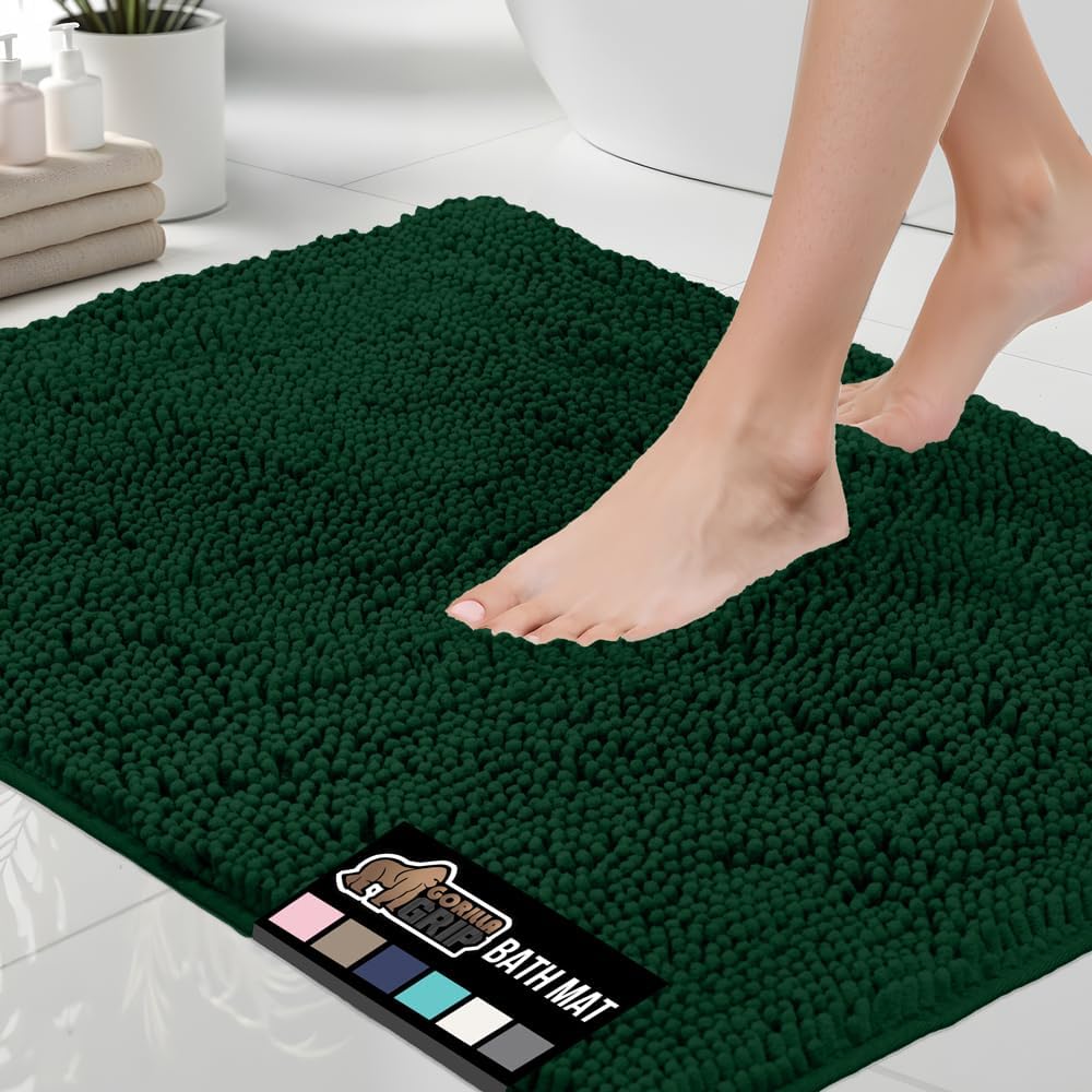 GORILLA GRIP Bath Rug Mat 36x24, Soft Absorbent Chenille, Quick Dry Microfiber Mats, Rubber Backing Washable Shower Floor Rugs, Bathmat Runner, US Designed Bathroom Home Decor Accessories Sage Green