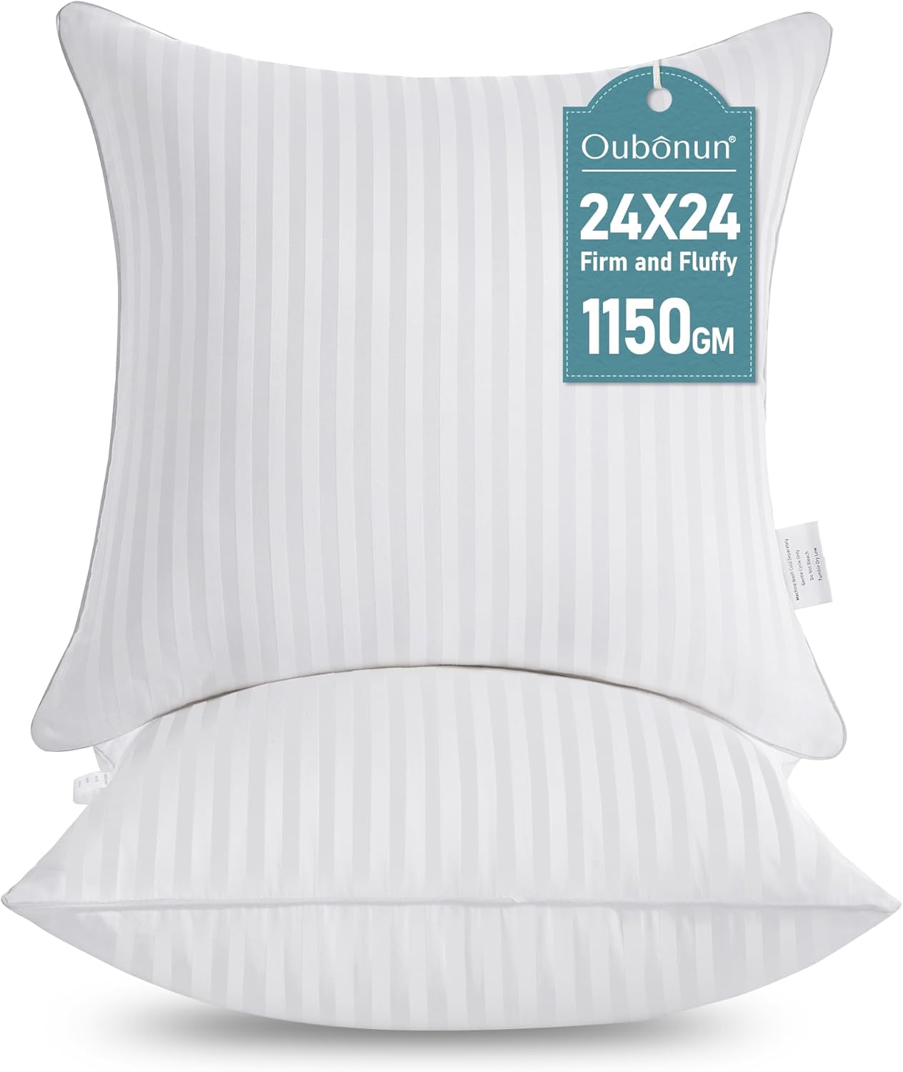 Oubonun 26 x 26 Euro Pillow Inserts, Firm and Fluffy Decorative Square Pillows for Couch Bed Sofa with Soft Cotton Cover White Cushion with Down Alternative Pack of 2