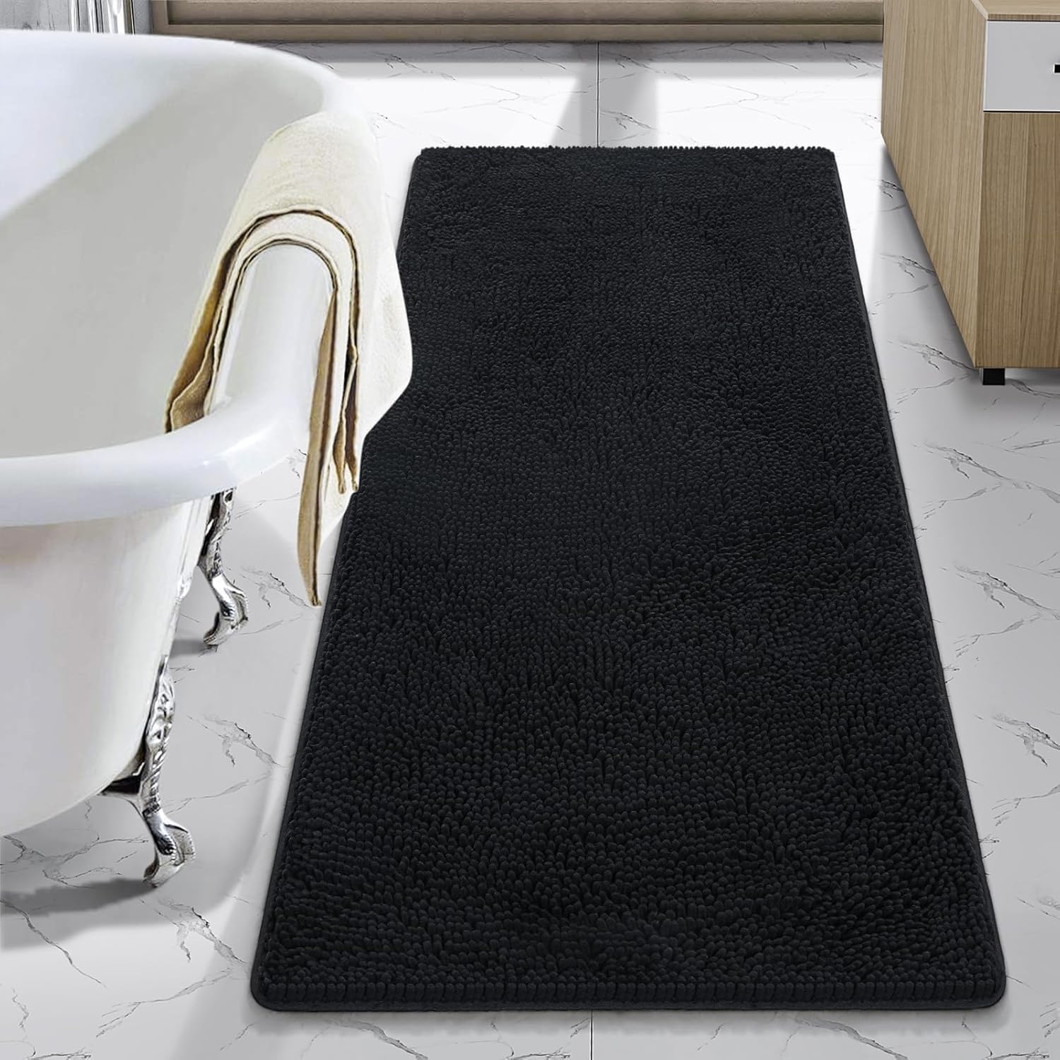 LOCHAS Luxury Bathroom Rug Shaggy Bath Mat 24 x 60 Inch, Washable Non Slip Bath Rugs for Bathroom Shower, Soft Plush Chenille Absorbent Carpets Mats, Gray