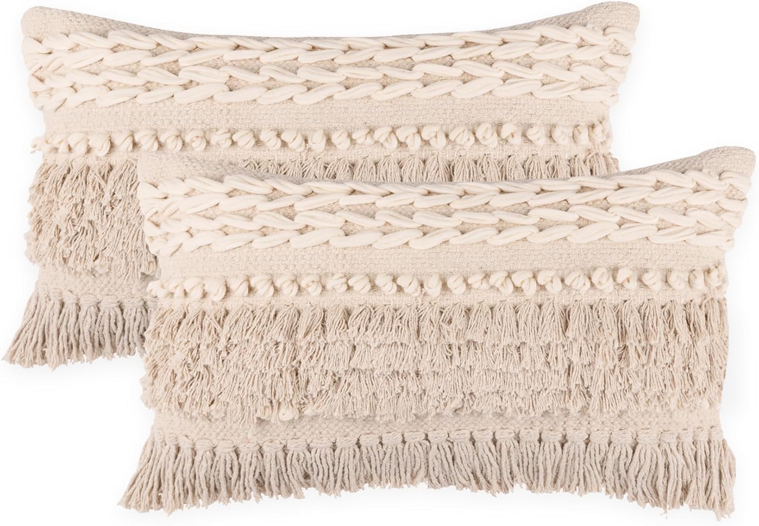 REDEARTH · Tufted Throw Pillow Cushion Covers - Boho Textured Woven Decorative Cases Set for Couch - Sofa - Bed - Farmhouse - Chair - Patio - Outdoor - car - 100% Cotton (18x18 ; Natural) Pack of 2