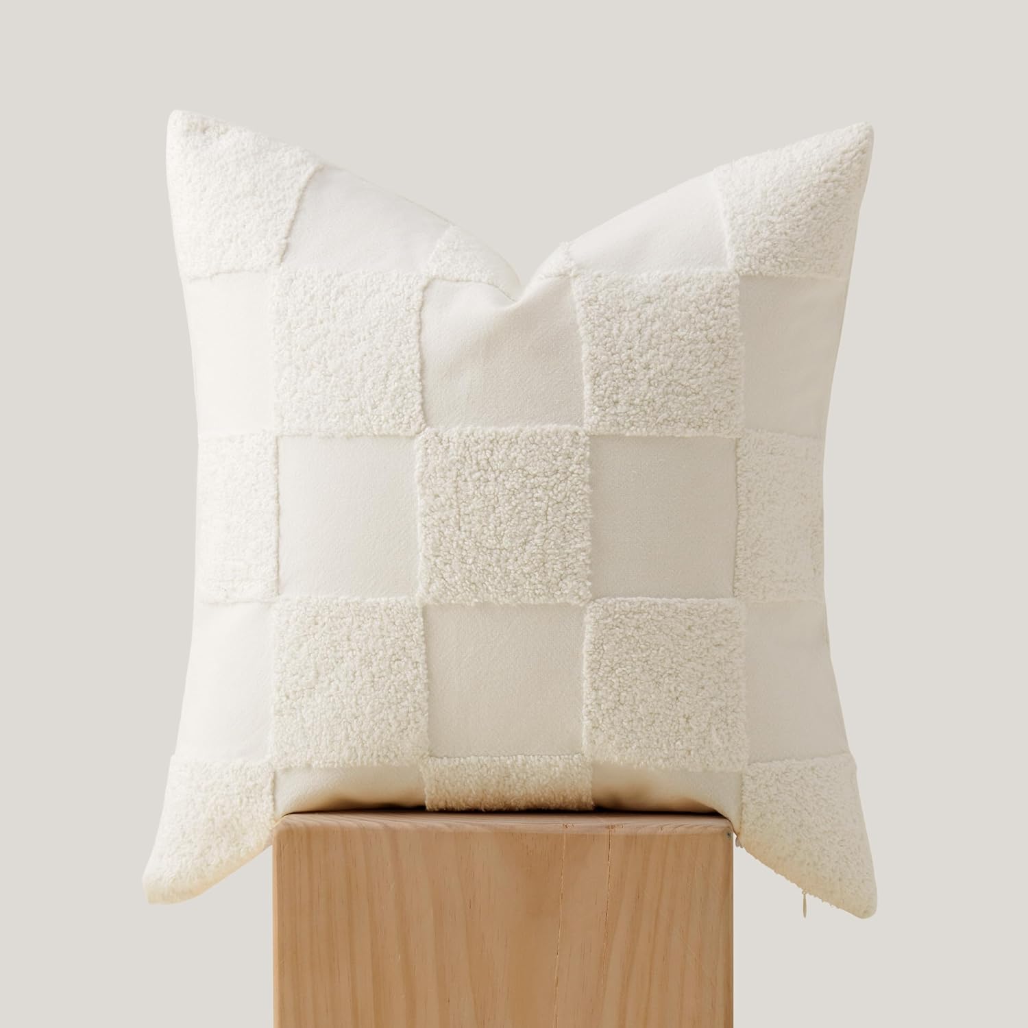 Double Stitch 100% Cotton Throw Pillow Covers - Checkered Tufted Boho Decorative Pillow Covers 20x20, Made in India, Square Cushion Case, Modern Home Decor for Couch, Sofa, Living Room, Charcoal Grey