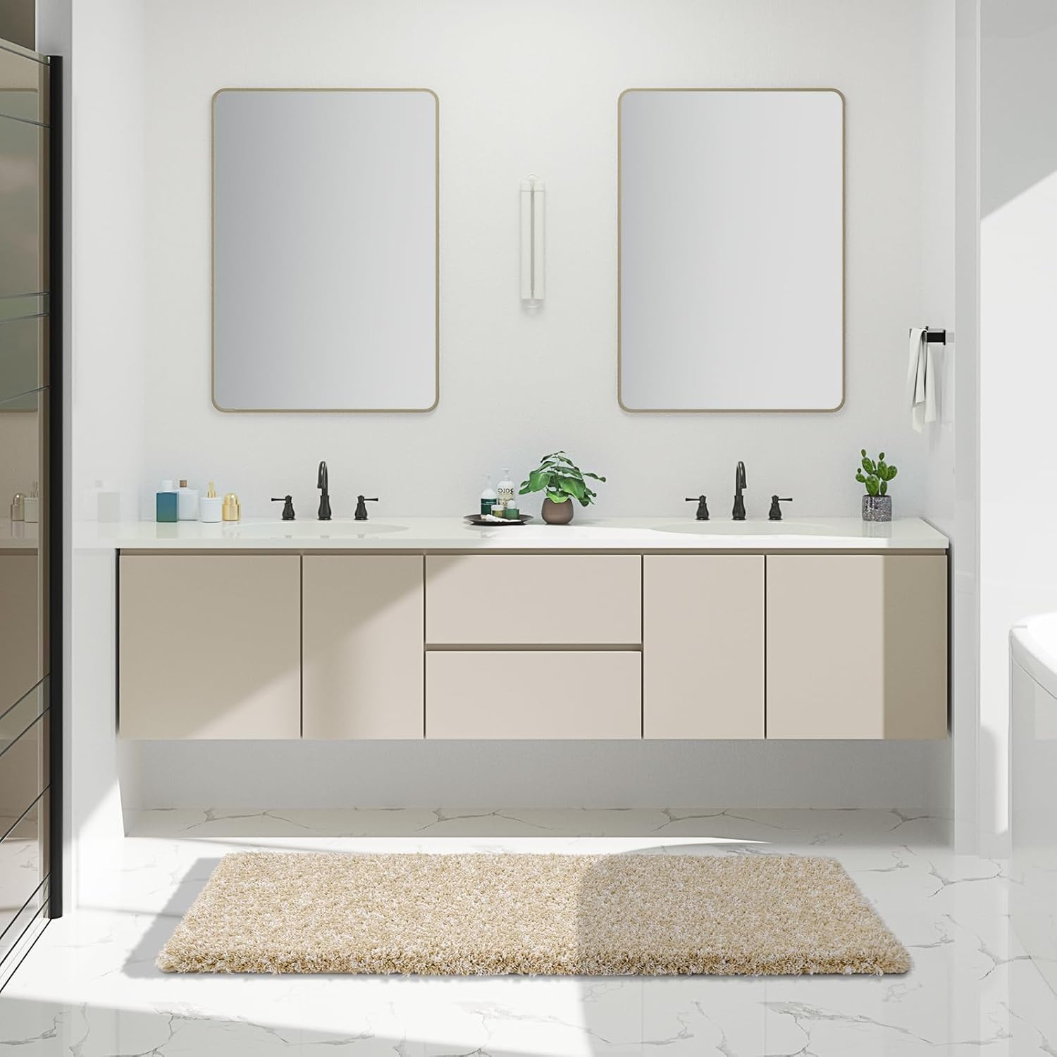 Yimobra Bathroom Rugs Non Slip Washable 36x24, Ultra Soft and Water Absorbent Bath Mats, Plush Fluffy Shower Mat Outside, Luxury Microfiber Thick Matts for Bathroom Floor/Tub, Light Gray and White