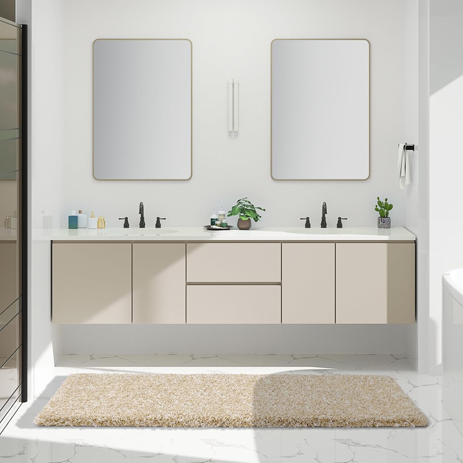 Yimobra Bathroom Rugs Non Slip Washable 36x24, Ultra Soft and Water Absorbent Bath Mats, Plush Fluffy Shower Mat Outside, Luxury Microfiber Thick Matts for Bathroom Floor/Tub, Light Gray and White