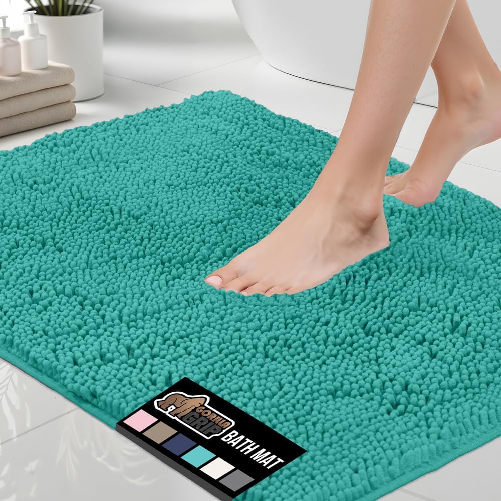 GORILLA GRIP Bath Rug Mat 36x24, Soft Absorbent Chenille, Quick Dry Microfiber Mats, Rubber Backing Washable Shower Floor Rugs, Bathmat Runner, US Designed Bathroom Home Decor Accessories Sage Green