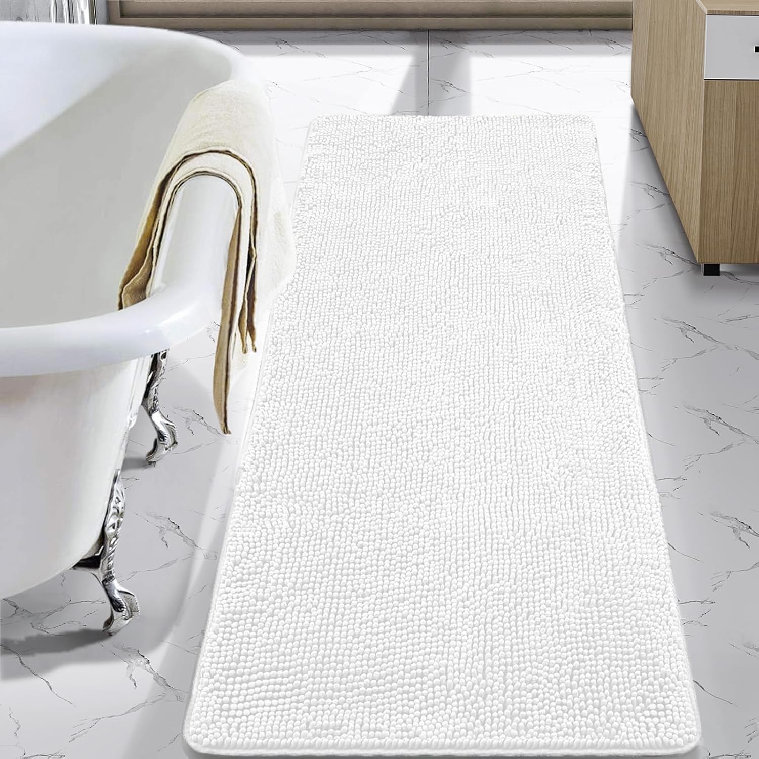 LOCHAS Luxury Bathroom Rug Shaggy Bath Mat 24 x 60 Inch, Washable Non Slip Bath Rugs for Bathroom Shower, Soft Plush Chenille Absorbent Carpets Mats, Gray