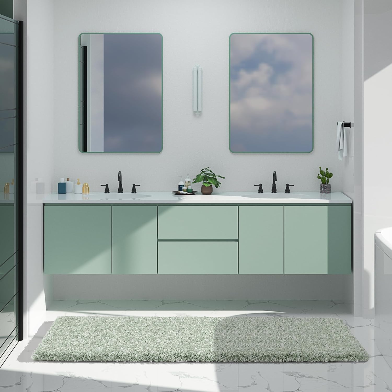 Yimobra Bathroom Rugs Non Slip Washable 36x24, Ultra Soft and Water Absorbent Bath Mats, Plush Fluffy Shower Mat Outside, Luxury Microfiber Thick Matts for Bathroom Floor/Tub, Light Gray and White