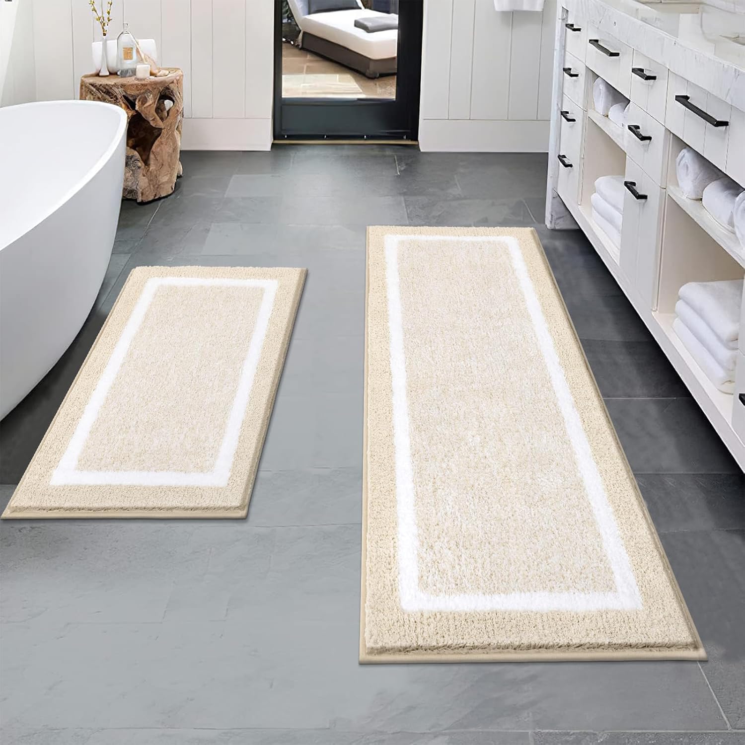 Pauwer Bathroom Rug Mat Set 3 Piece, Microfiber Shaggy Bath Set, Non-Slip Ultra Soft Carpet Mats, Absorbent with U-Shaped Toilet for Bathroom, Tub, Shower, Dark Grey