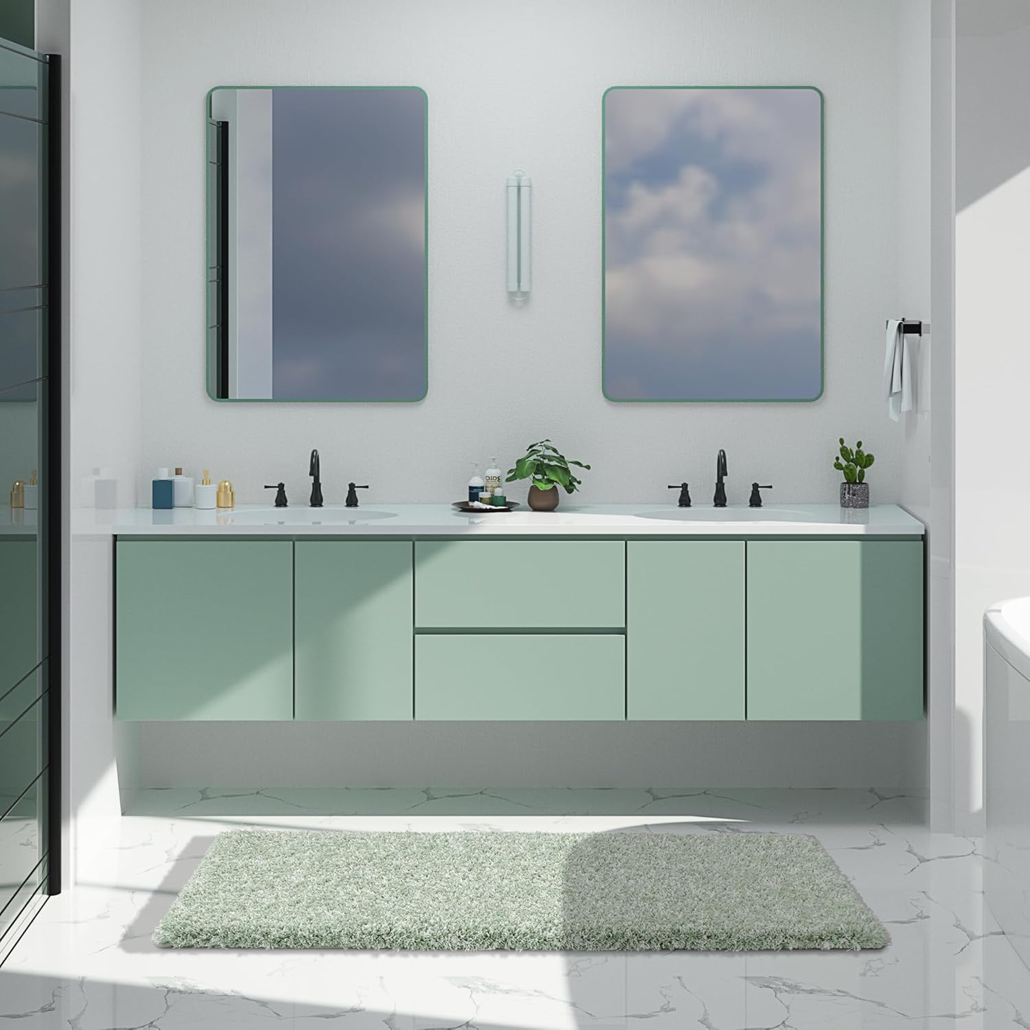 Yimobra Bathroom Rugs Non Slip Washable 36x24, Ultra Soft and Water Absorbent Bath Mats, Plush Fluffy Shower Mat Outside, Luxury Microfiber Thick Matts for Bathroom Floor/Tub, Light Gray and White