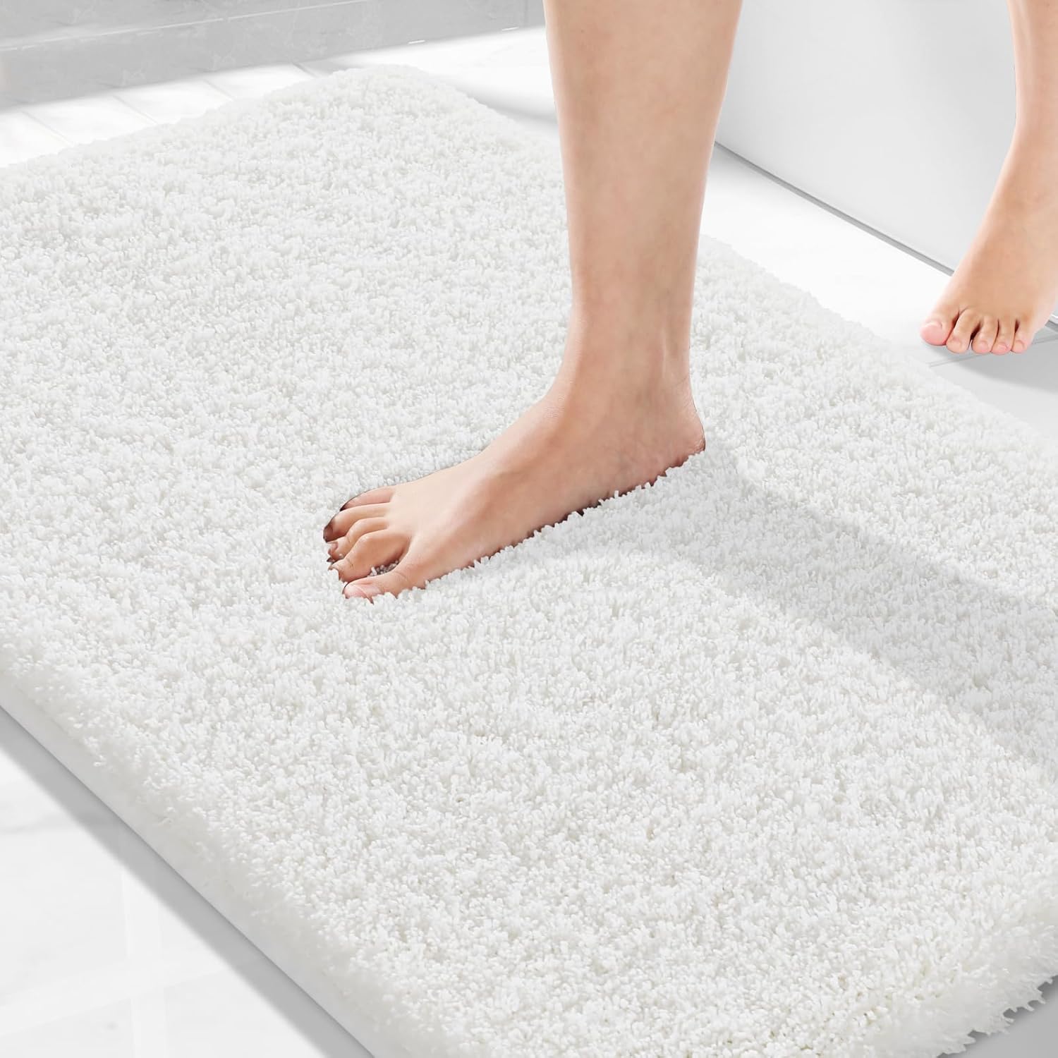 Yimobra Bathroom Rugs Non Slip Washable 36x24, Ultra Soft and Water Absorbent Bath Mats, Plush Fluffy Shower Mat Outside, Luxury Microfiber Thick Matts for Bathroom Floor/Tub, Light Gray and White