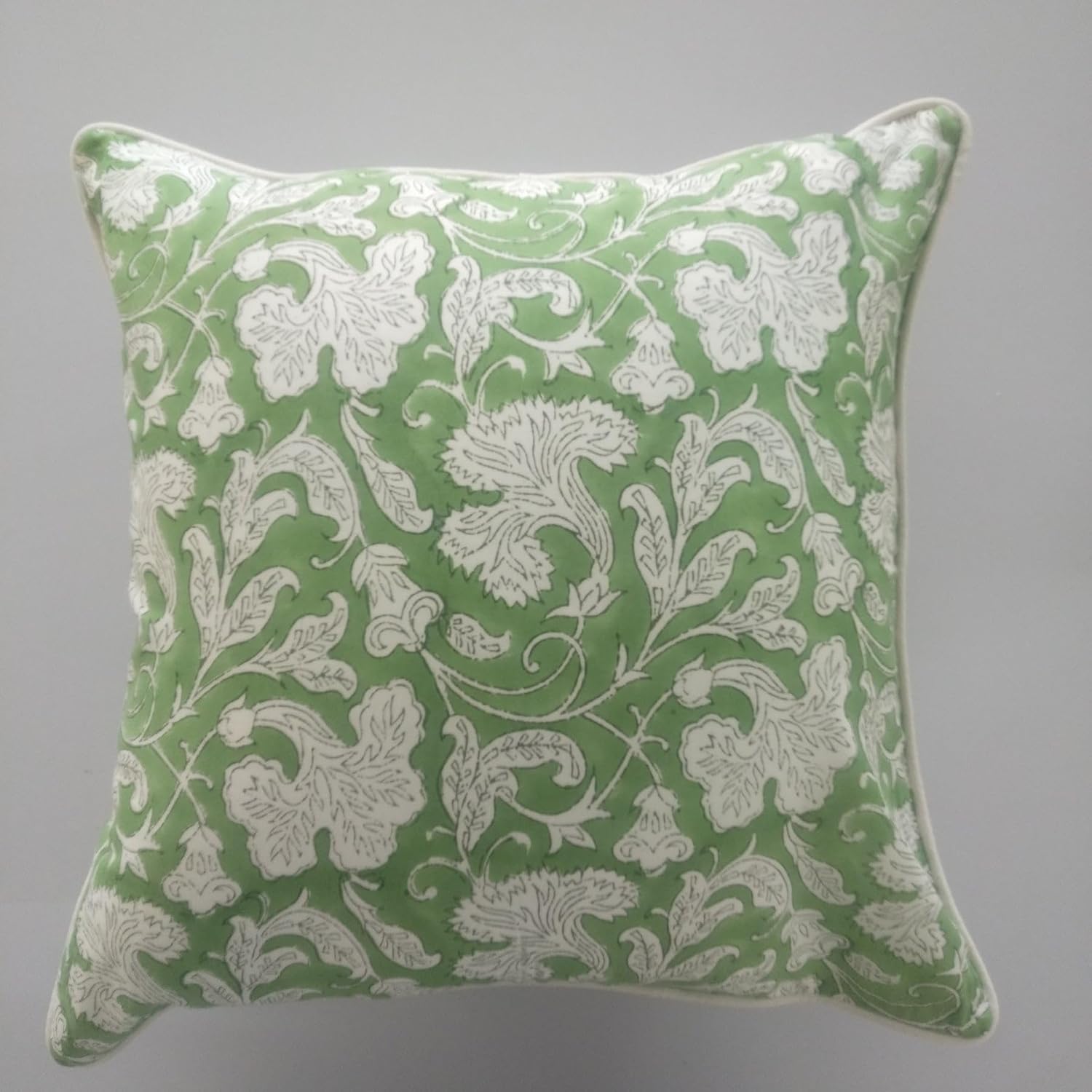 Ridhi Asparagus Green Print Cotton Throw Pillow Covers for Decorative Couch Pillows for Living Room, Chic Boho Cute Outdoor Thanksgiving Pillows Covers Gifts 20x20 Inches