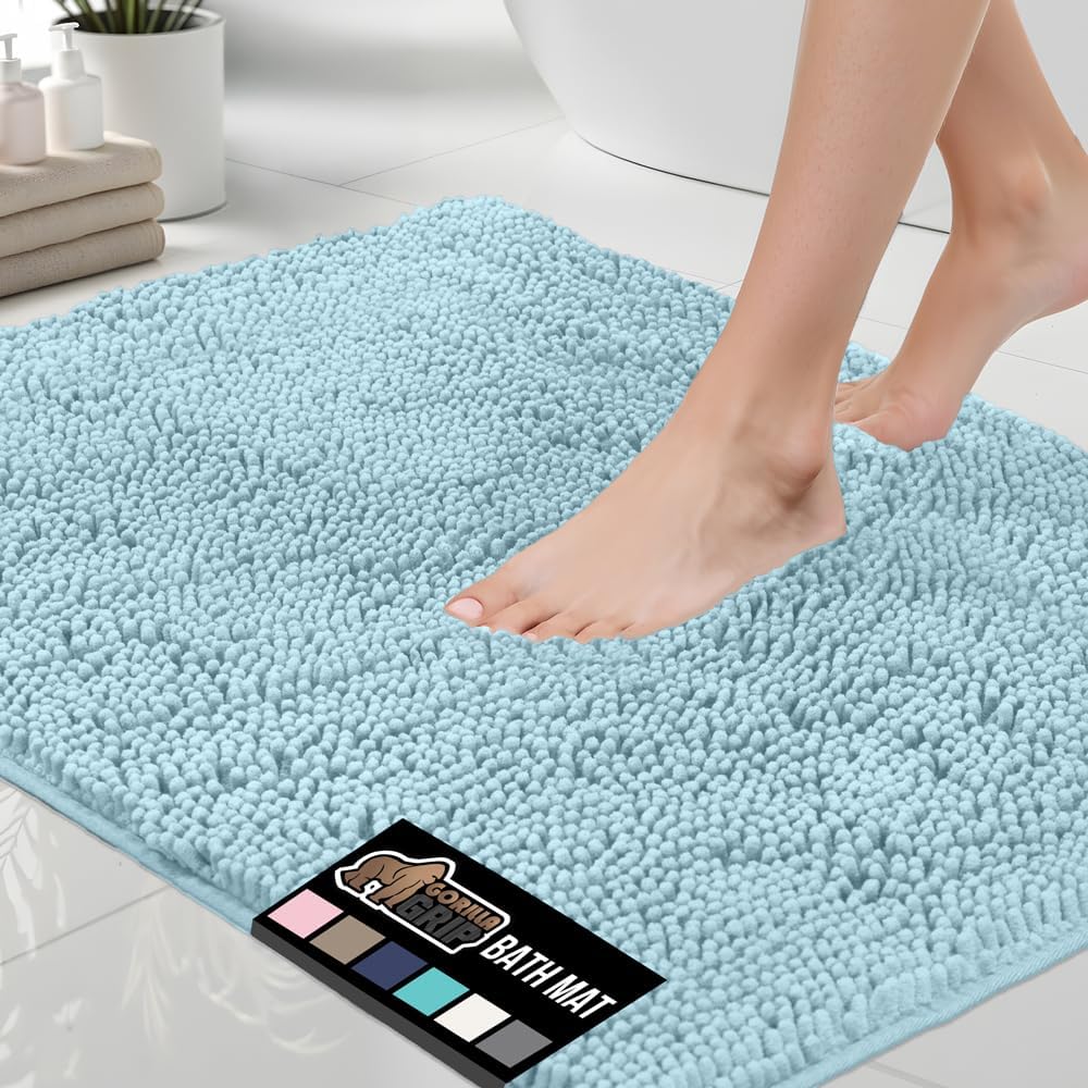 GORILLA GRIP Bath Rug Mat 36x24, Soft Absorbent Chenille, Quick Dry Microfiber Mats, Rubber Backing Washable Shower Floor Rugs, Bathmat Runner, US Designed Bathroom Home Decor Accessories Sage Green