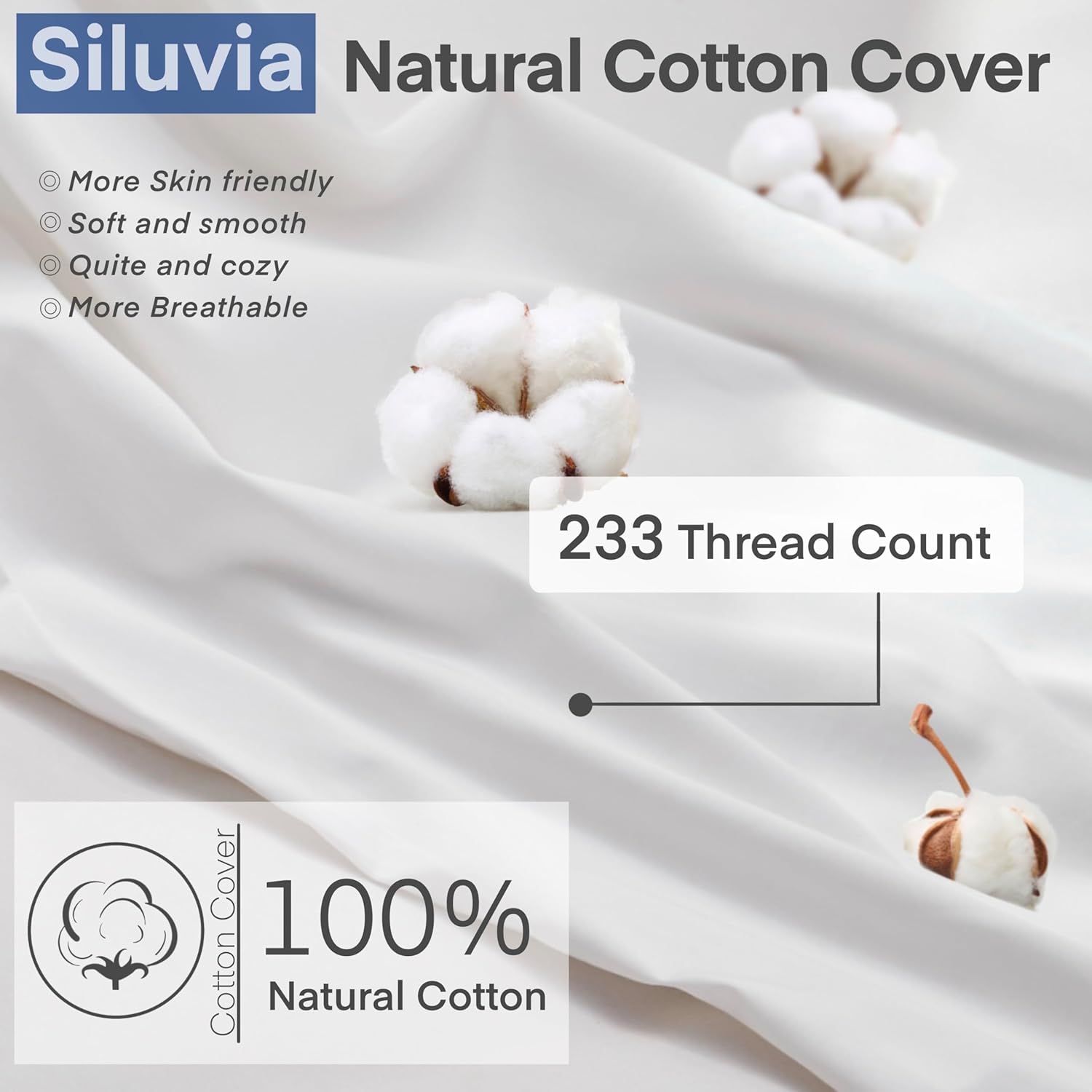 Siluvia Euro Pillows 26x26 Pillow Inserts Set of 2 Square Throw 26 Pillow with 100% Cotton Cover for Sofa, Couch, and Bed - White