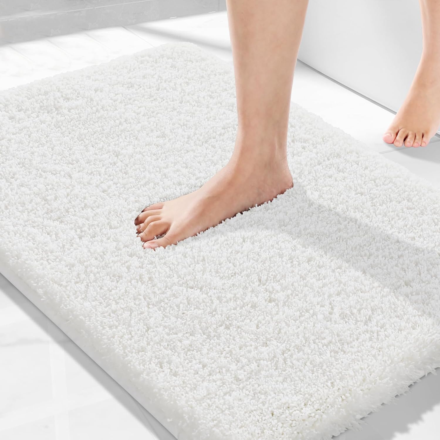 Yimobra Bathroom Rugs Non Slip Washable 36x24, Ultra Soft and Water Absorbent Bath Mats, Plush Fluffy Shower Mat Outside, Luxury Microfiber Thick Matts for Bathroom Floor/Tub, Light Gray and White