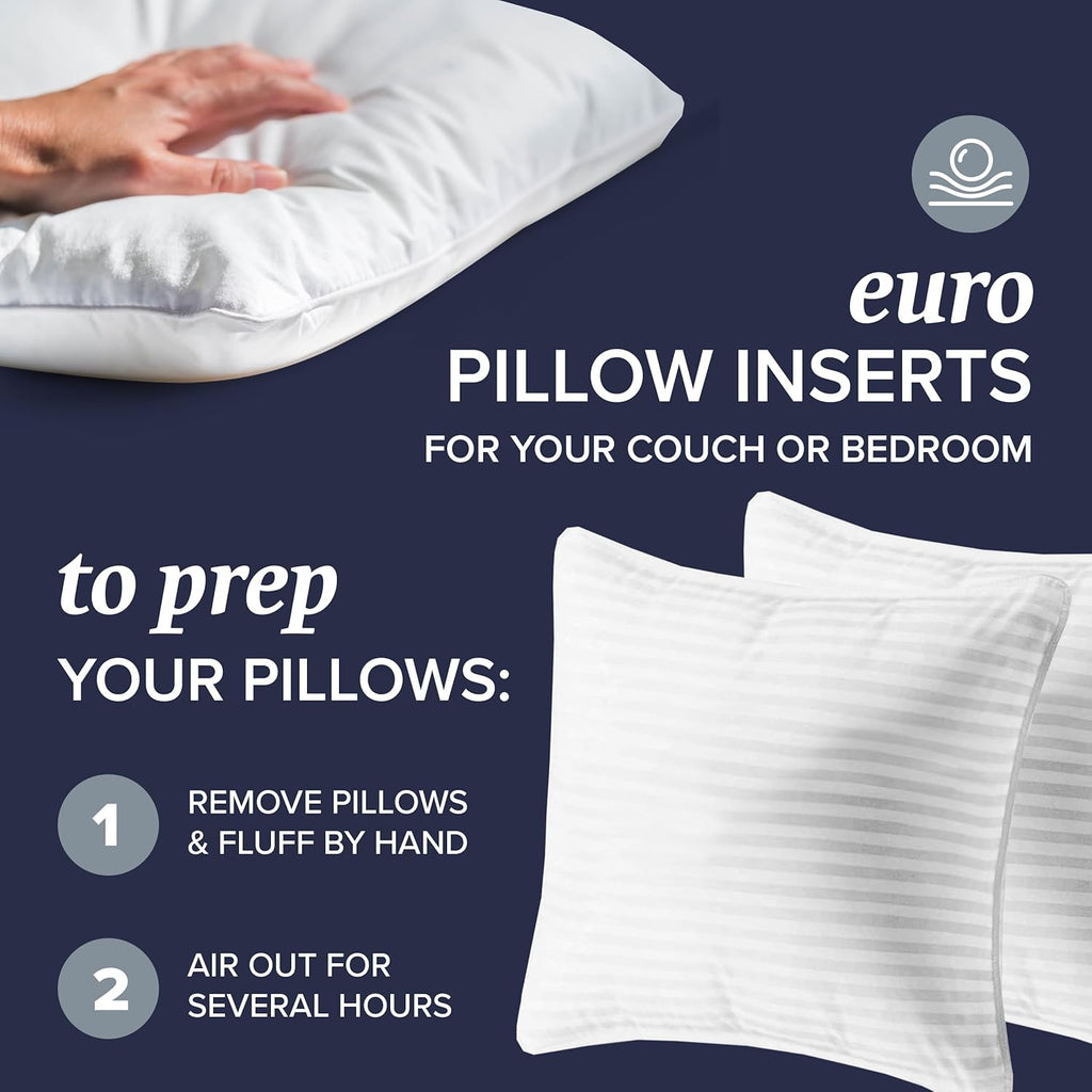 Beckham Hotel Collection Euro Size Throw Pillows (Set of 2), 26 x 26 Down Alternative Pillow Insert for Bed, Couch, and Sofa