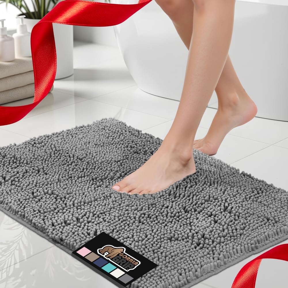 GORILLA GRIP Bath Rug Mat 36x24, Soft Absorbent Chenille, Quick Dry Microfiber Mats, Rubber Backing Washable Shower Floor Rugs, Bathmat Runner, US Designed Bathroom Home Decor Accessories Sage Green