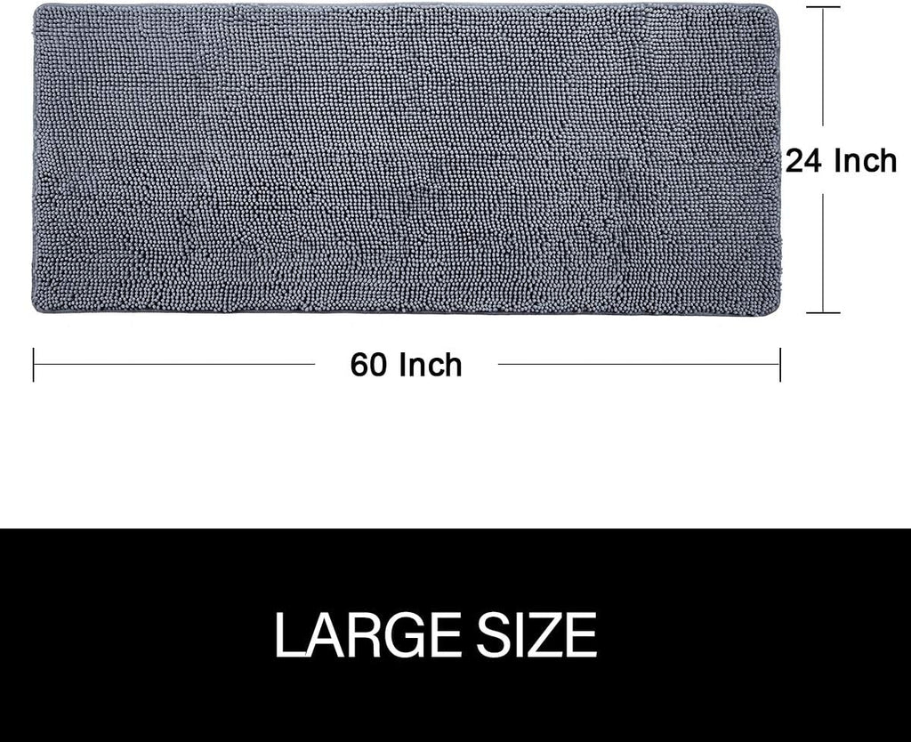 LOCHAS Luxury Bathroom Rug Shaggy Bath Mat 24 x 60 Inch, Washable Non Slip Bath Rugs for Bathroom Shower, Soft Plush Chenille Absorbent Carpets Mats, Gray