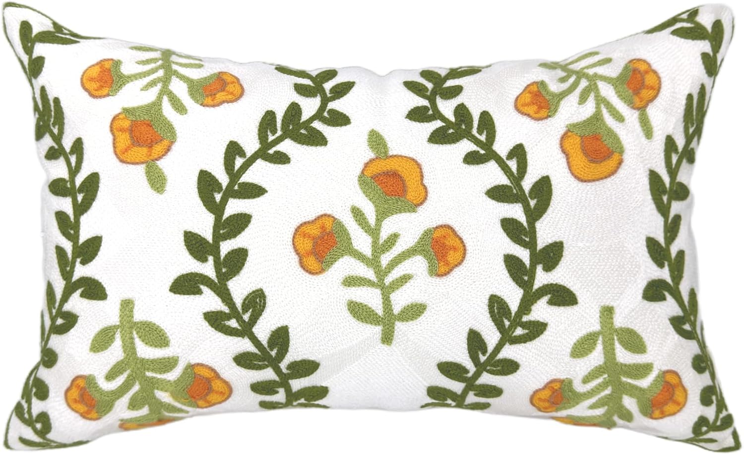 Alysheer Floral Embroidered Summer Decorative Throw Pillow Covers 20"x 20" Set of 2, Farmhouse Cottage Navy Blue Green Flowers Leaves Knit Pattern Cotton Canvas Cushion Case for Couch Bed Living Room