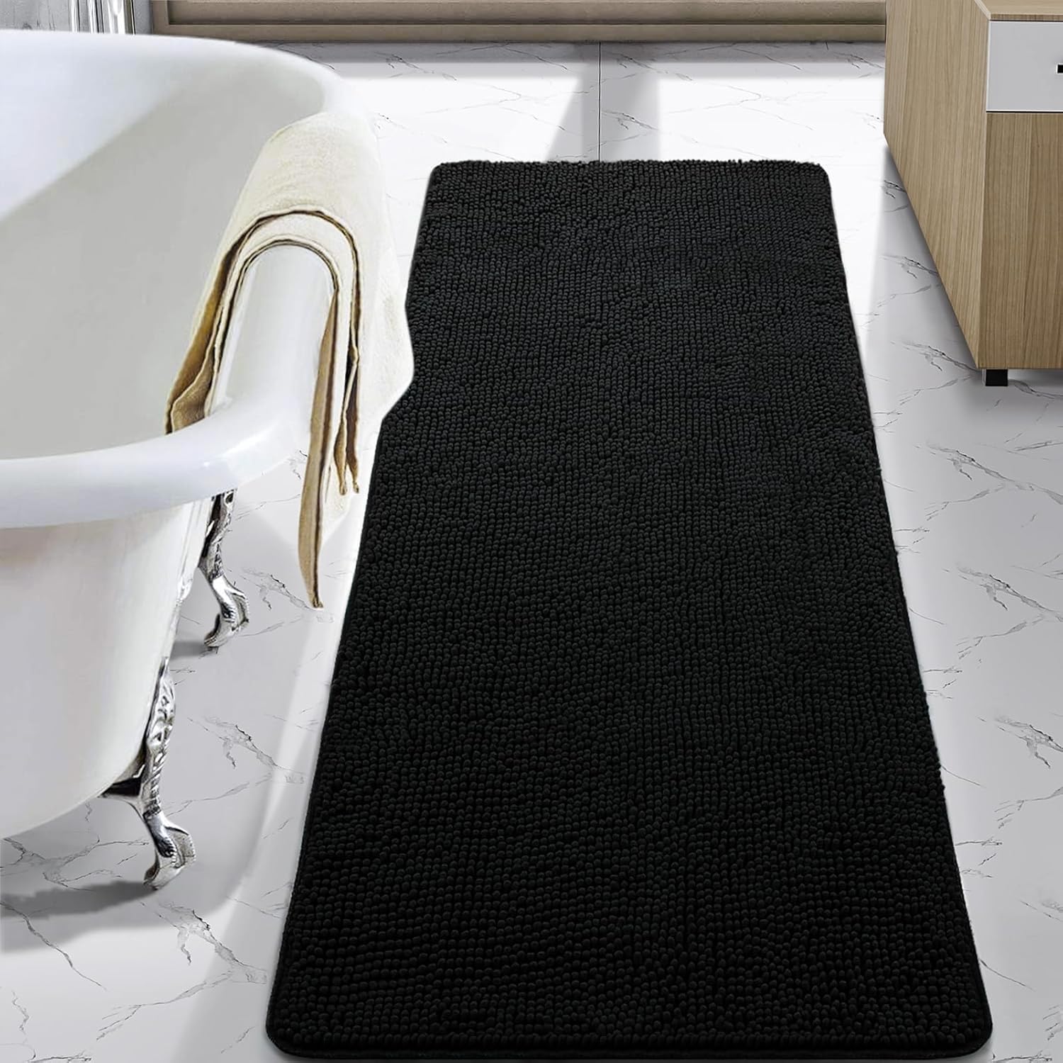 LOCHAS Luxury Bathroom Rug Shaggy Bath Mat 24 x 60 Inch, Washable Non Slip Bath Rugs for Bathroom Shower, Soft Plush Chenille Absorbent Carpets Mats, Gray