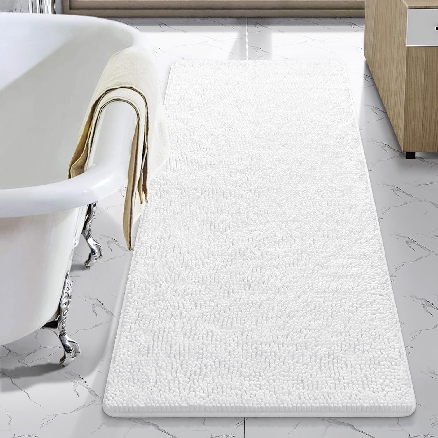 LOCHAS Luxury Bathroom Rug Shaggy Bath Mat 24 x 60 Inch, Washable Non Slip Bath Rugs for Bathroom Shower, Soft Plush Chenille Absorbent Carpets Mats, Gray