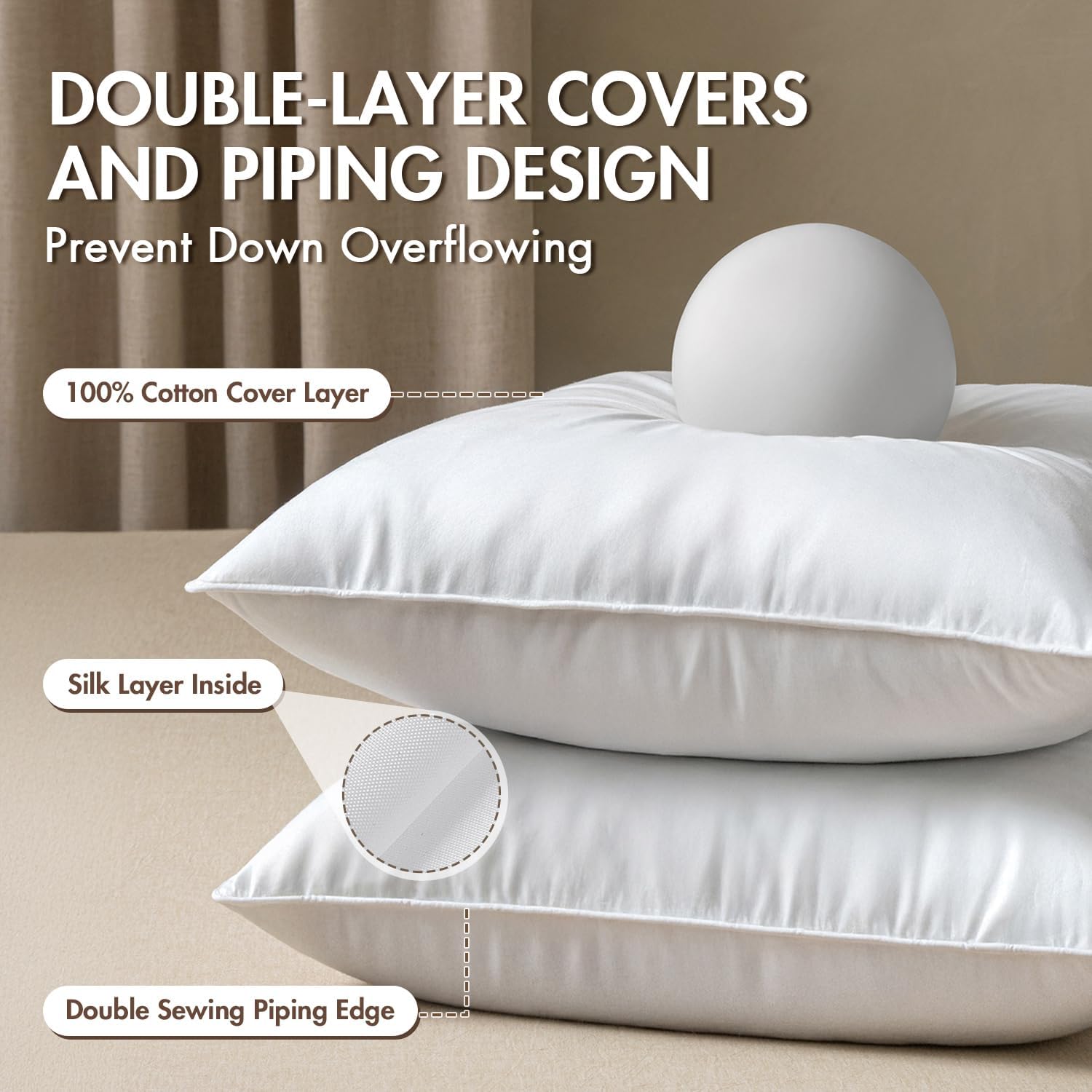 MIULEE 26x26 Euro Pillow Inserts, Pack of 2 Down Feather Premium Throw Pillows with Cotton Fabric for Bed Couch Living Room Sofa