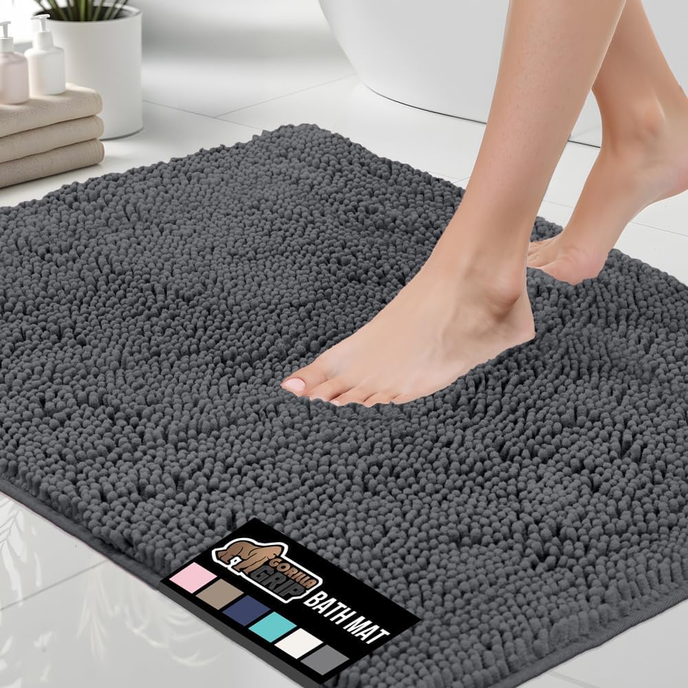 GORILLA GRIP Bath Rug Mat 36x24, Soft Absorbent Chenille, Quick Dry Microfiber Mats, Rubber Backing Washable Shower Floor Rugs, Bathmat Runner, US Designed Bathroom Home Decor Accessories Sage Green