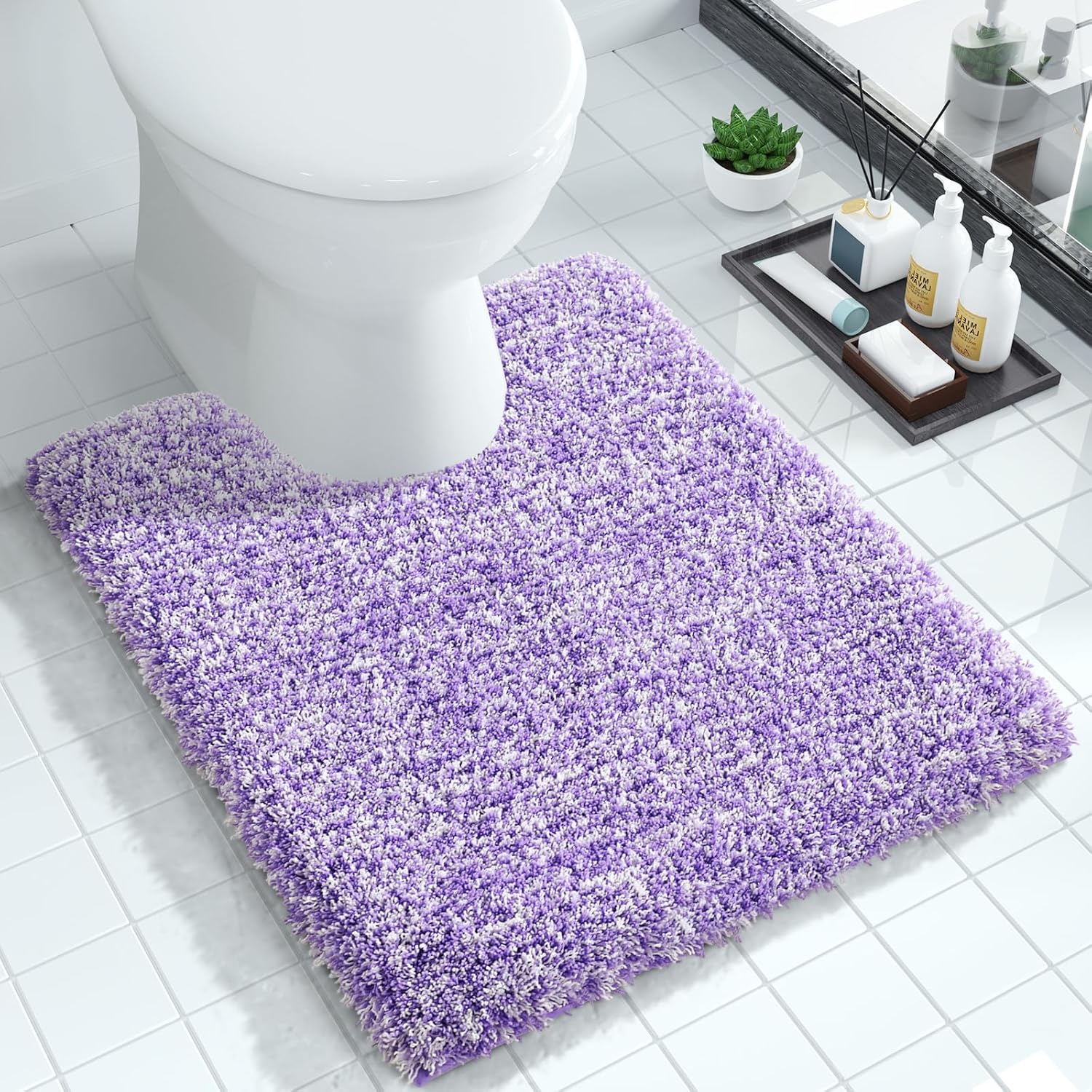 Yimobra Bathroom Rugs Non Slip Washable 36x24, Ultra Soft and Water Absorbent Bath Mats, Plush Fluffy Shower Mat Outside, Luxury Microfiber Thick Matts for Bathroom Floor/Tub, Light Gray and White