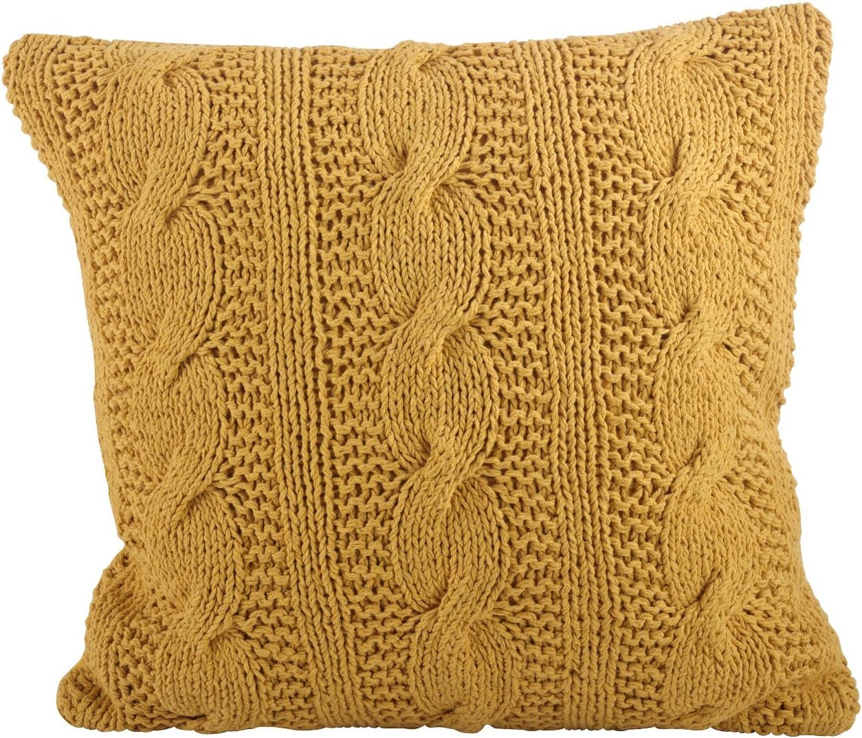 SARO LIFESTYLE 1020 McKenna Knitted Collection Vanilla Cable Knit Design Down Filled Cotton Throw Pillow