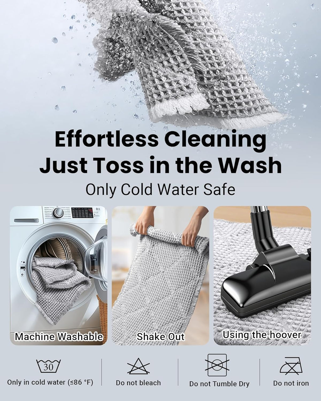 Waffle Bath Mat Set, Non Slip Bathroom Rugs Sets 2 Piece, Ultra Absorbent Long Bath Rug Runner for Bathroom Decor, Machine Washable Boho Mats, Grey & White, 20"×47" Plus 18"×30"