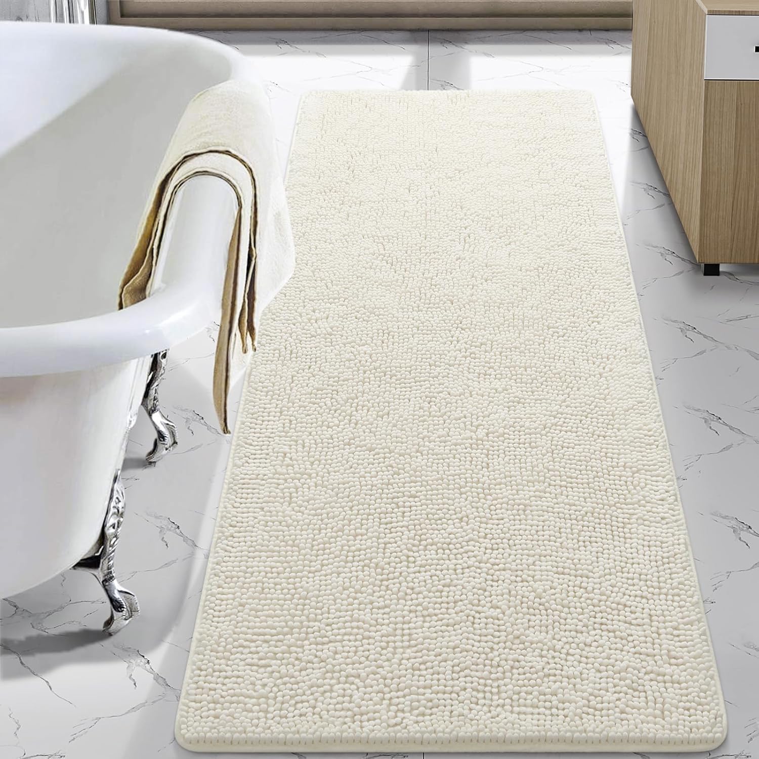 LOCHAS Luxury Bathroom Rug Shaggy Bath Mat 24 x 60 Inch, Washable Non Slip Bath Rugs for Bathroom Shower, Soft Plush Chenille Absorbent Carpets Mats, Gray