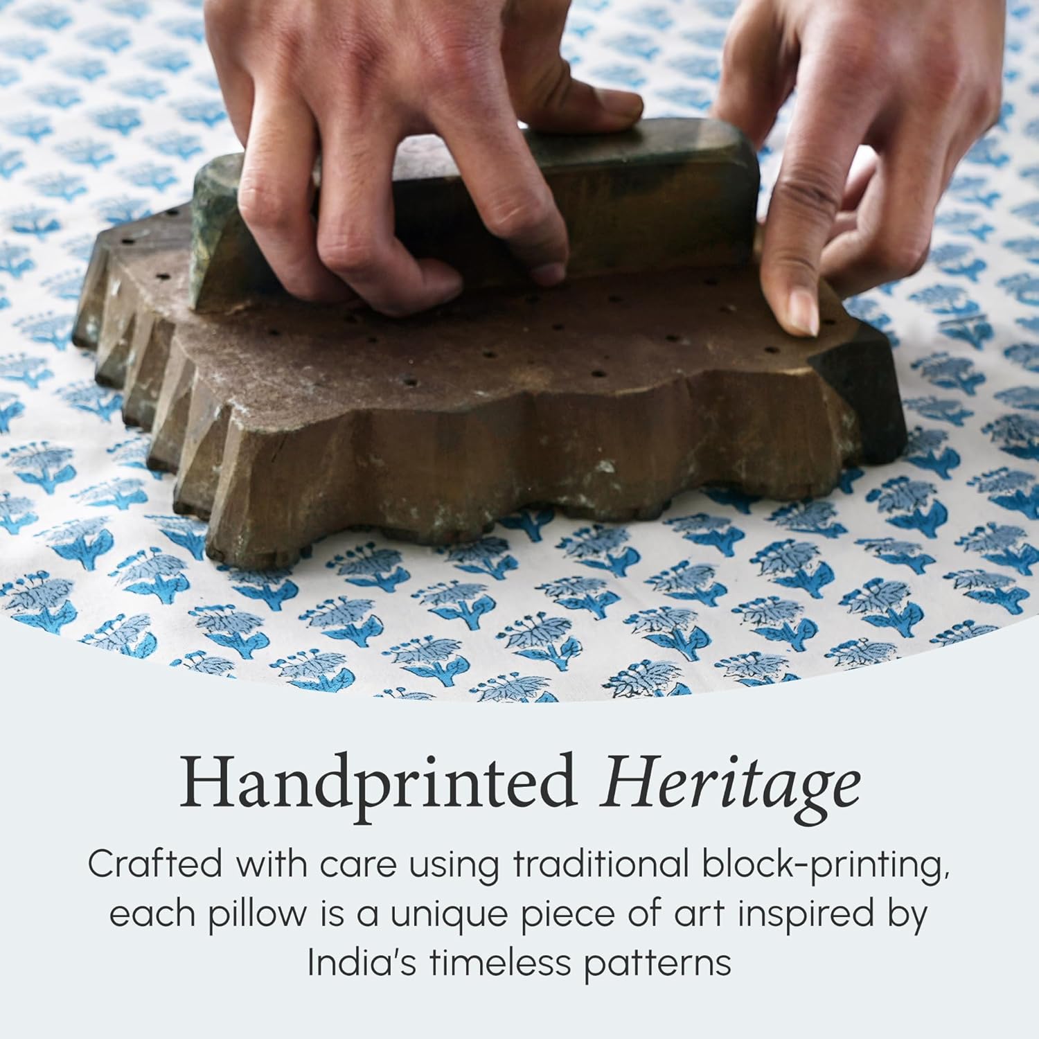 CPC 100% Cotton Throw Pillow Covers 18x18 Inch, Set of 2 Blue Block Print Pattern Couch Pillow, Cute Boho Decorative Pillows for Living Room, Bedroom with Hidden Zipper- Apatite Blue