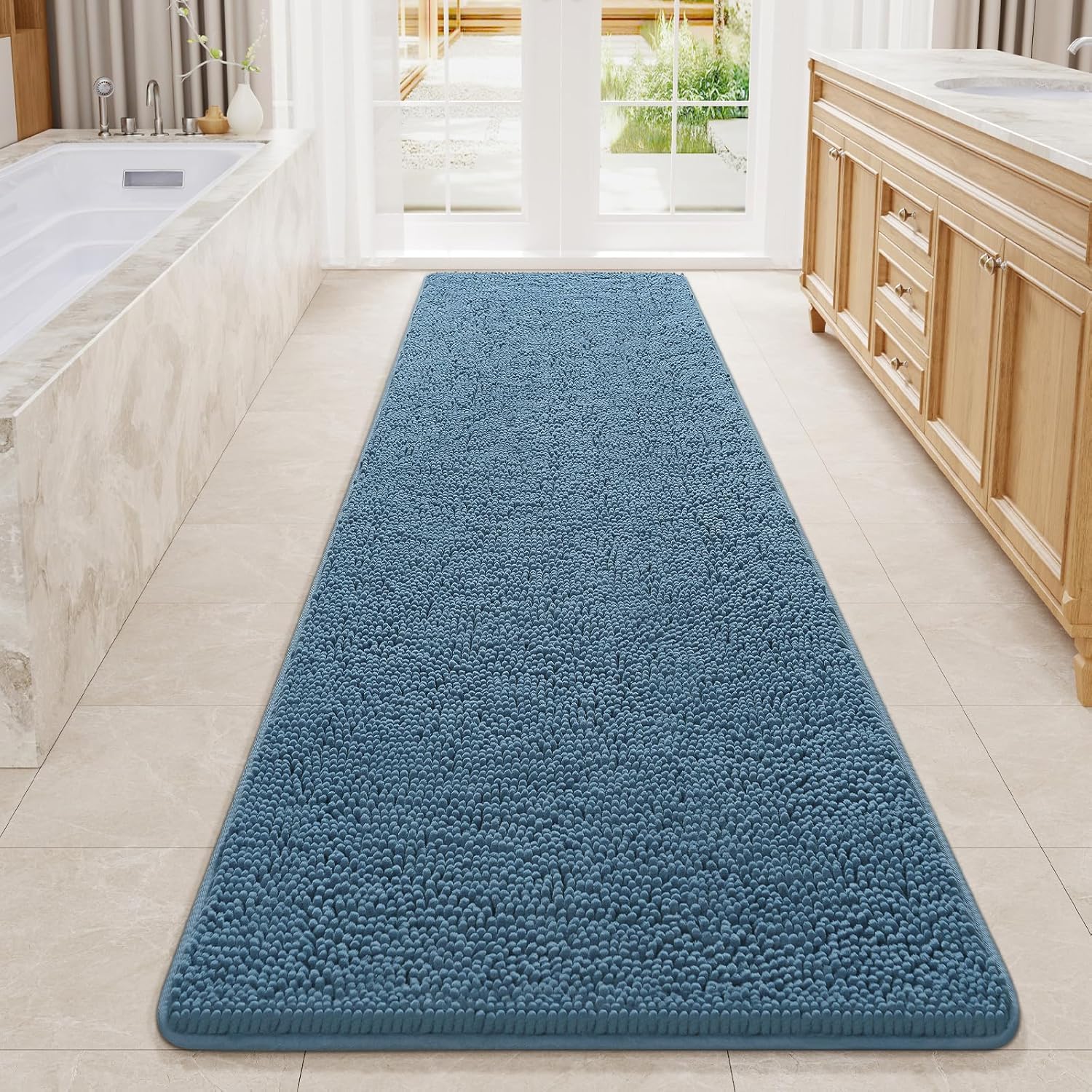 LOCHAS Luxury Bathroom Rug Shaggy Bath Mat 24 x 60 Inch, Washable Non Slip Bath Rugs for Bathroom Shower, Soft Plush Chenille Absorbent Carpets Mats, Gray