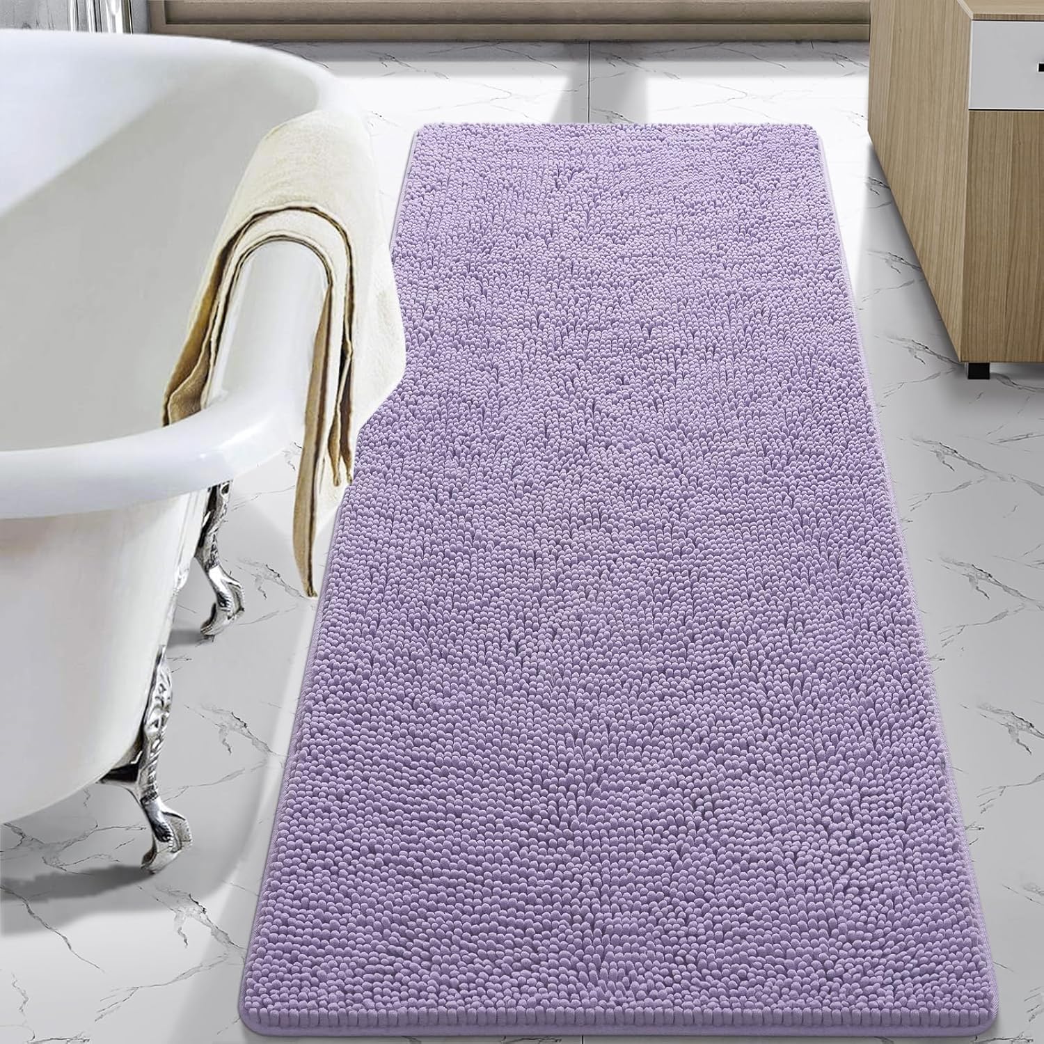 LOCHAS Luxury Bathroom Rug Shaggy Bath Mat 24 x 60 Inch, Washable Non Slip Bath Rugs for Bathroom Shower, Soft Plush Chenille Absorbent Carpets Mats, Gray