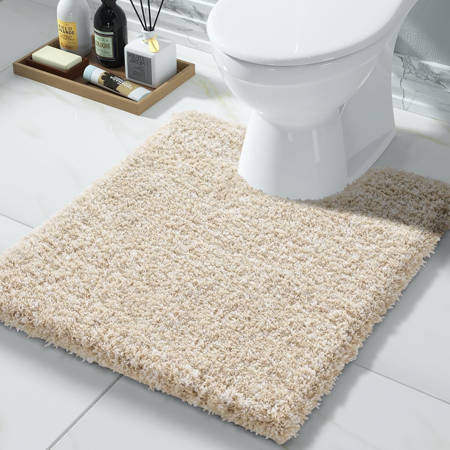 Yimobra Bathroom Rugs Non Slip Washable 36x24, Ultra Soft and Water Absorbent Bath Mats, Plush Fluffy Shower Mat Outside, Luxury Microfiber Thick Matts for Bathroom Floor/Tub, Light Gray and White