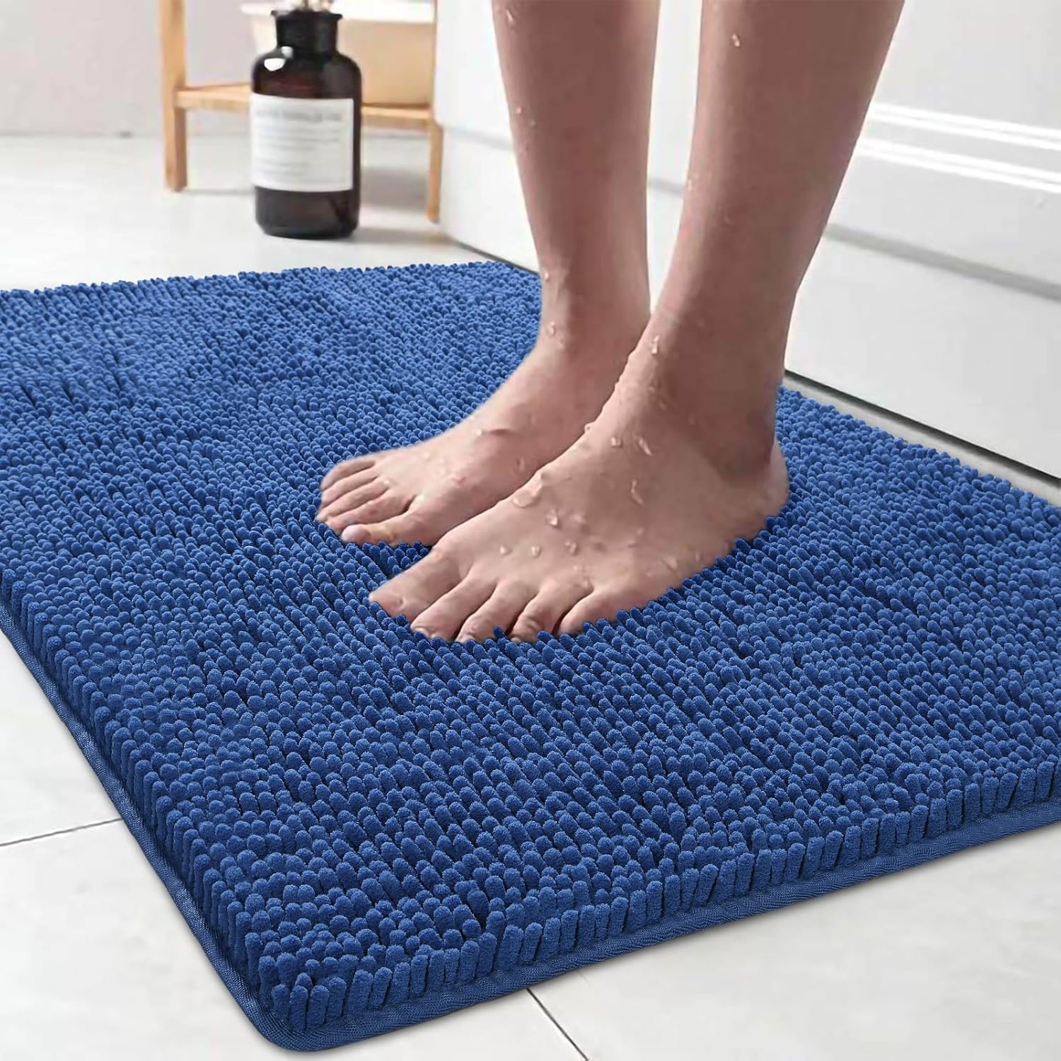 LOCHAS Luxury Bathroom Rug Shaggy Bath Mat 24 x 60 Inch, Washable Non Slip Bath Rugs for Bathroom Shower, Soft Plush Chenille Absorbent Carpets Mats, Gray
