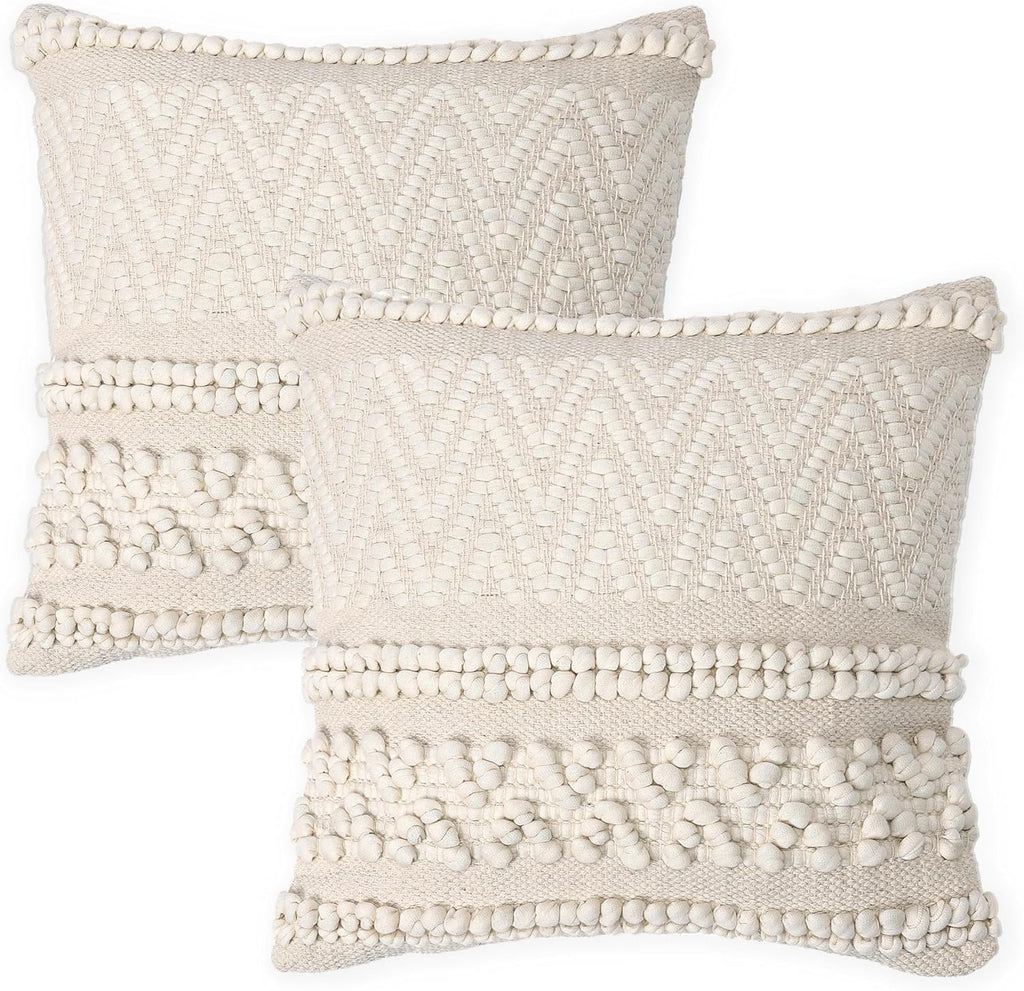 REDEARTH · Tufted Throw Pillow Cushion Covers - Boho Textured Woven Decorative Cases Set for Couch - Sofa - Bed - Farmhouse - Chair - Patio - Outdoor - car - 100% Cotton (18x18 ; Natural) Pack of 2
