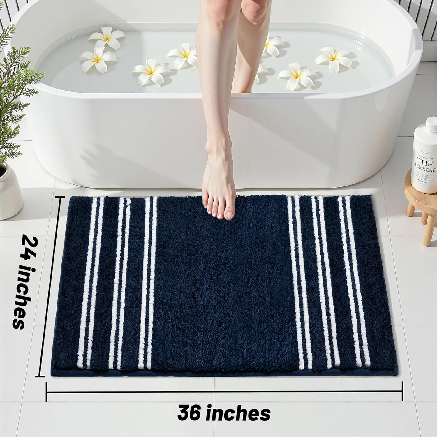Bathroom Runner Rugs Non Slip Washable 24x60, Ultra Soft Super Absorbent Bath Rugs for Bathroom Floor, Shaggy Chenille Bath Rug, Microfiber Plush Quick Dry Bath Mat for Bathtub, Hallway, Navy