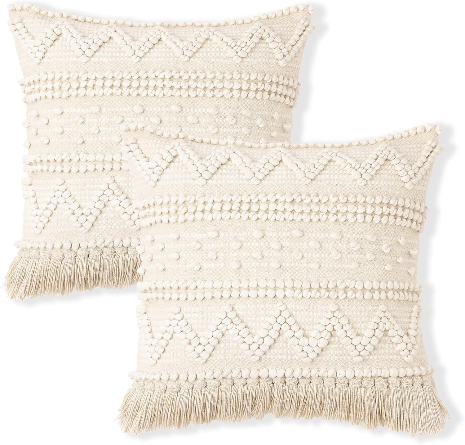 REDEARTH · Tufted Throw Pillow Cushion Covers - Boho Textured Woven Decorative Cases Set for Couch - Sofa - Bed - Farmhouse - Chair - Patio - Outdoor - car - 100% Cotton (18x18 ; Natural) Pack of 2