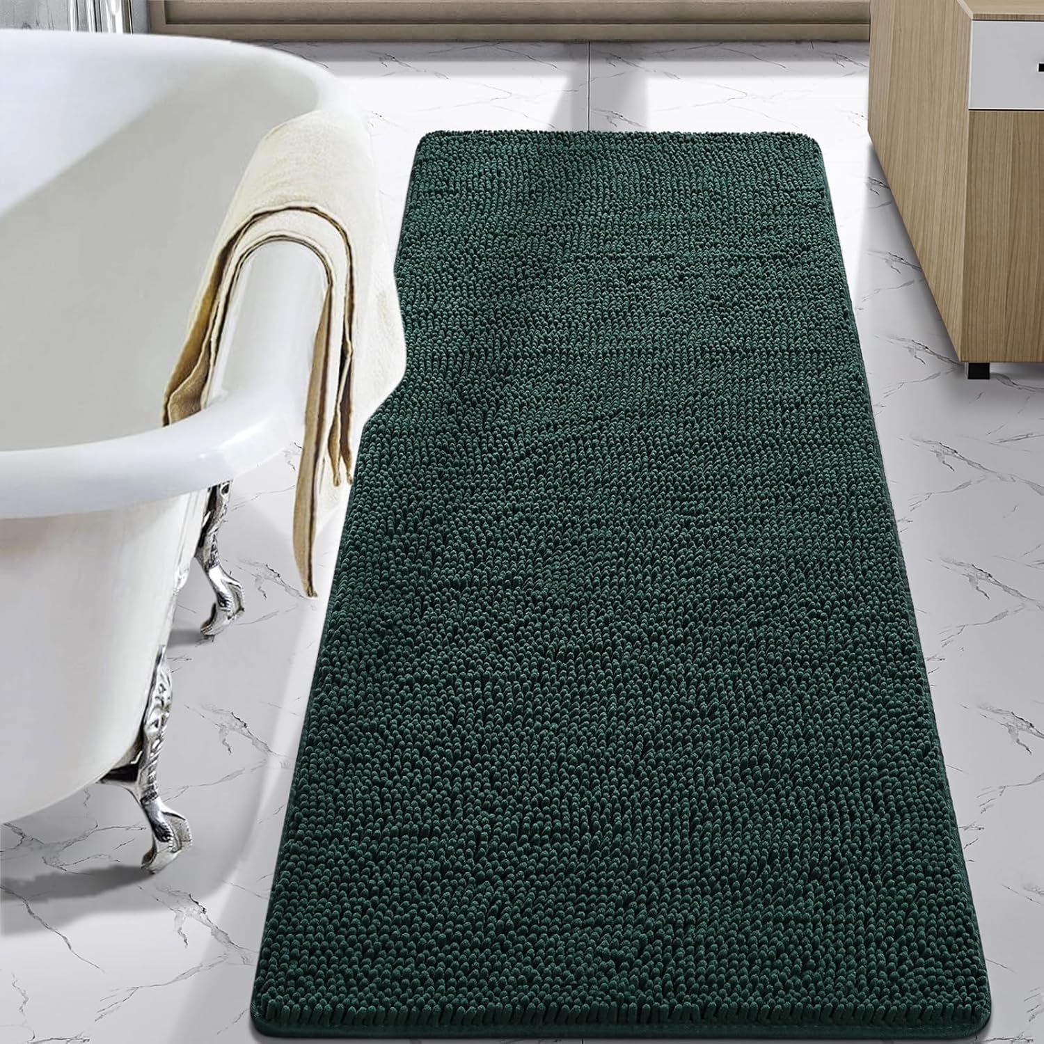 LOCHAS Luxury Bathroom Rug Shaggy Bath Mat 24 x 60 Inch, Washable Non Slip Bath Rugs for Bathroom Shower, Soft Plush Chenille Absorbent Carpets Mats, Gray