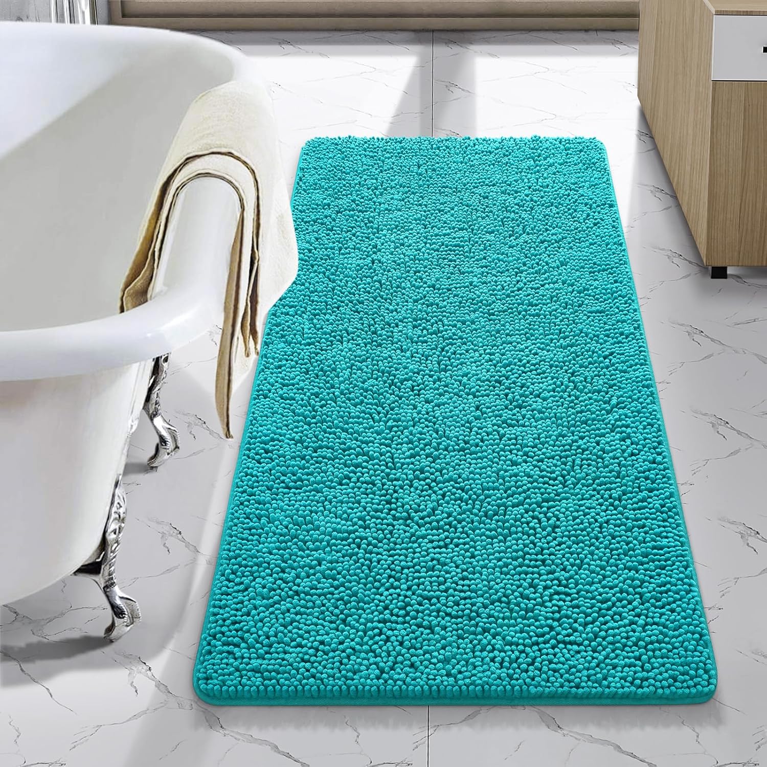 LOCHAS Luxury Bathroom Rug Shaggy Bath Mat 24 x 60 Inch, Washable Non Slip Bath Rugs for Bathroom Shower, Soft Plush Chenille Absorbent Carpets Mats, Gray