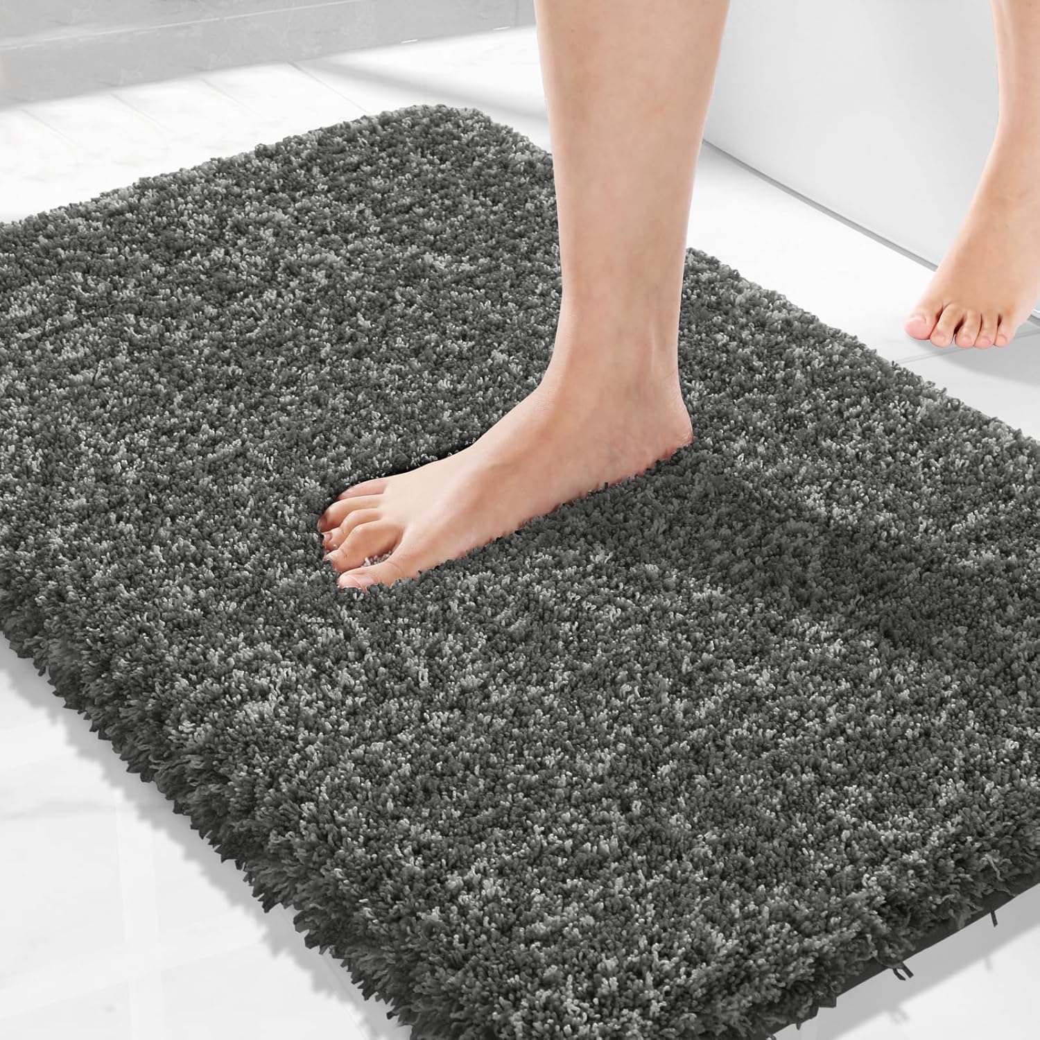 Yimobra Bathroom Rugs Non Slip Washable 36x24, Ultra Soft and Water Absorbent Bath Mats, Plush Fluffy Shower Mat Outside, Luxury Microfiber Thick Matts for Bathroom Floor/Tub, Light Gray and White