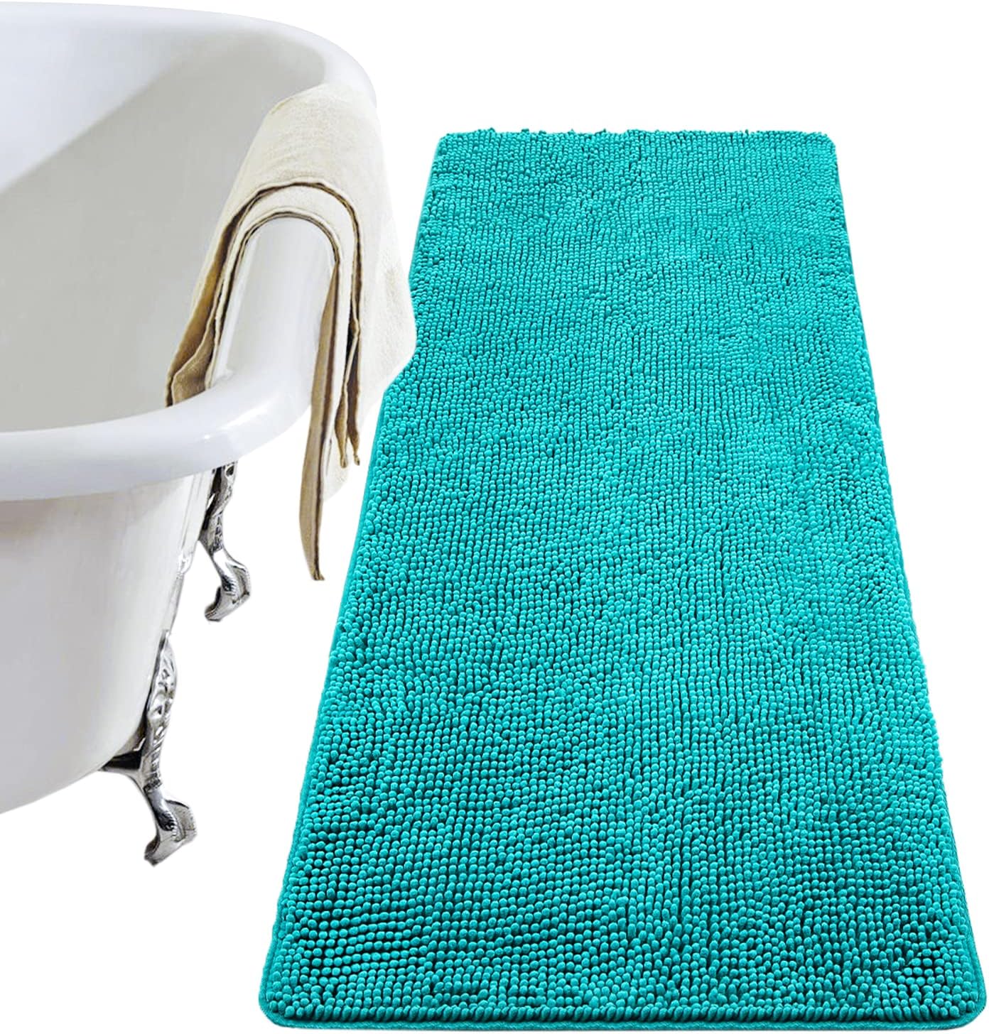 LOCHAS Luxury Bathroom Rug Shaggy Bath Mat 24 x 60 Inch, Washable Non Slip Bath Rugs for Bathroom Shower, Soft Plush Chenille Absorbent Carpets Mats, Gray